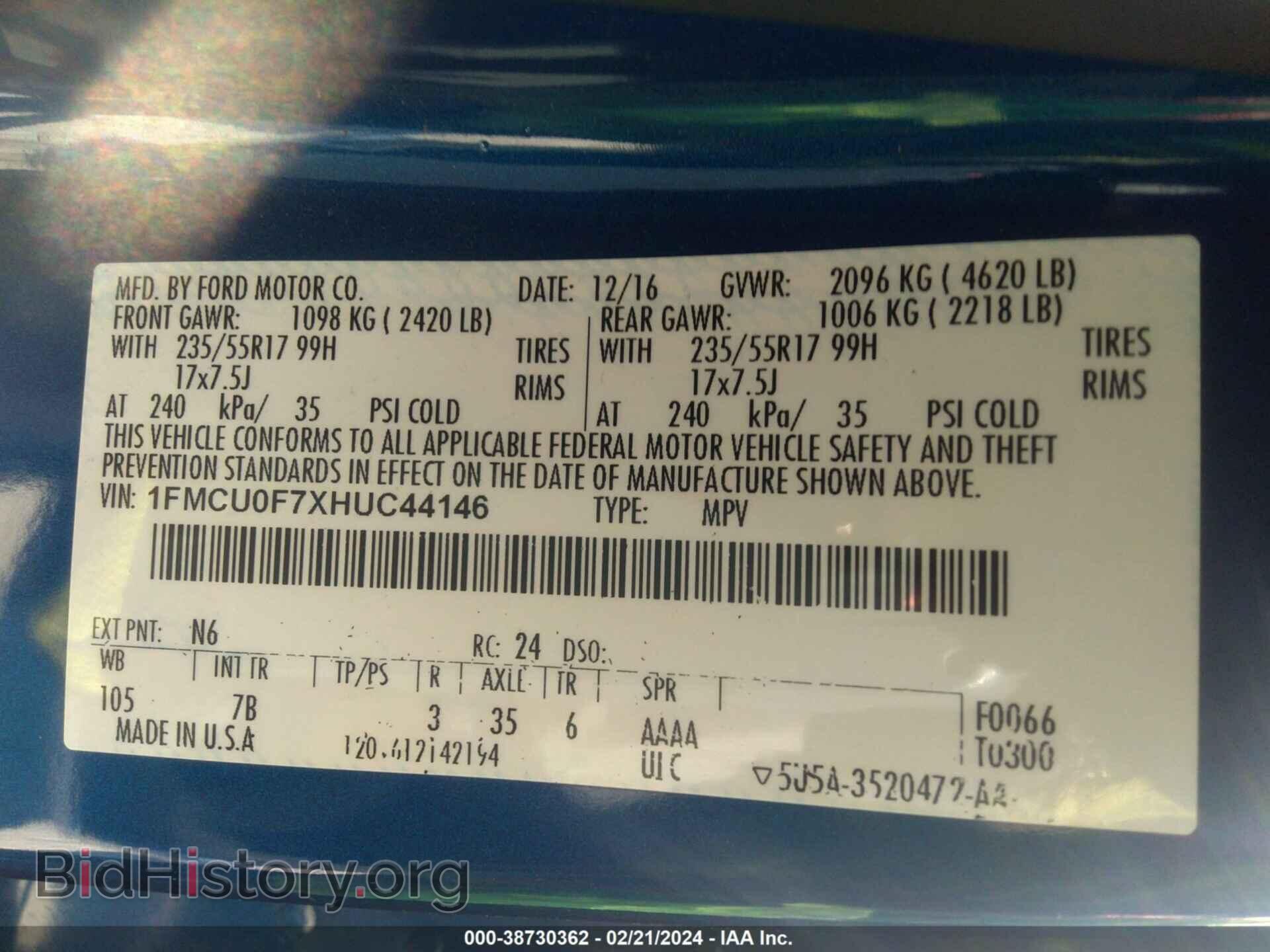 2017 FORD ESCAPE - VIN: 1FMCU0F7XHUC44146 - Photo 9