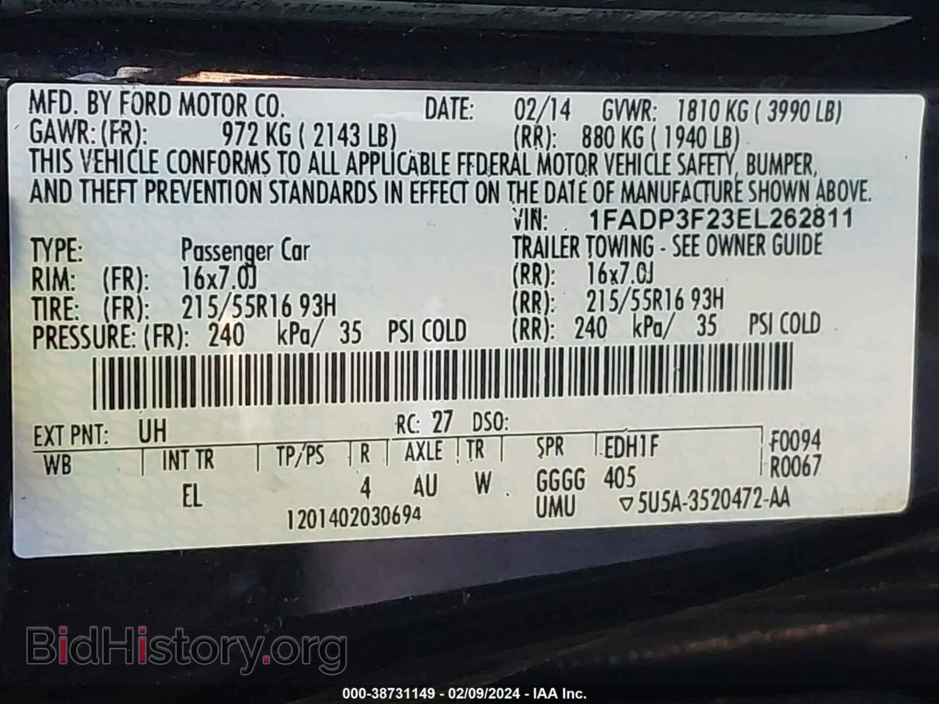 2014 FORD FOCUS - VIN: 1FADP3F23EL262811 - Photo 9