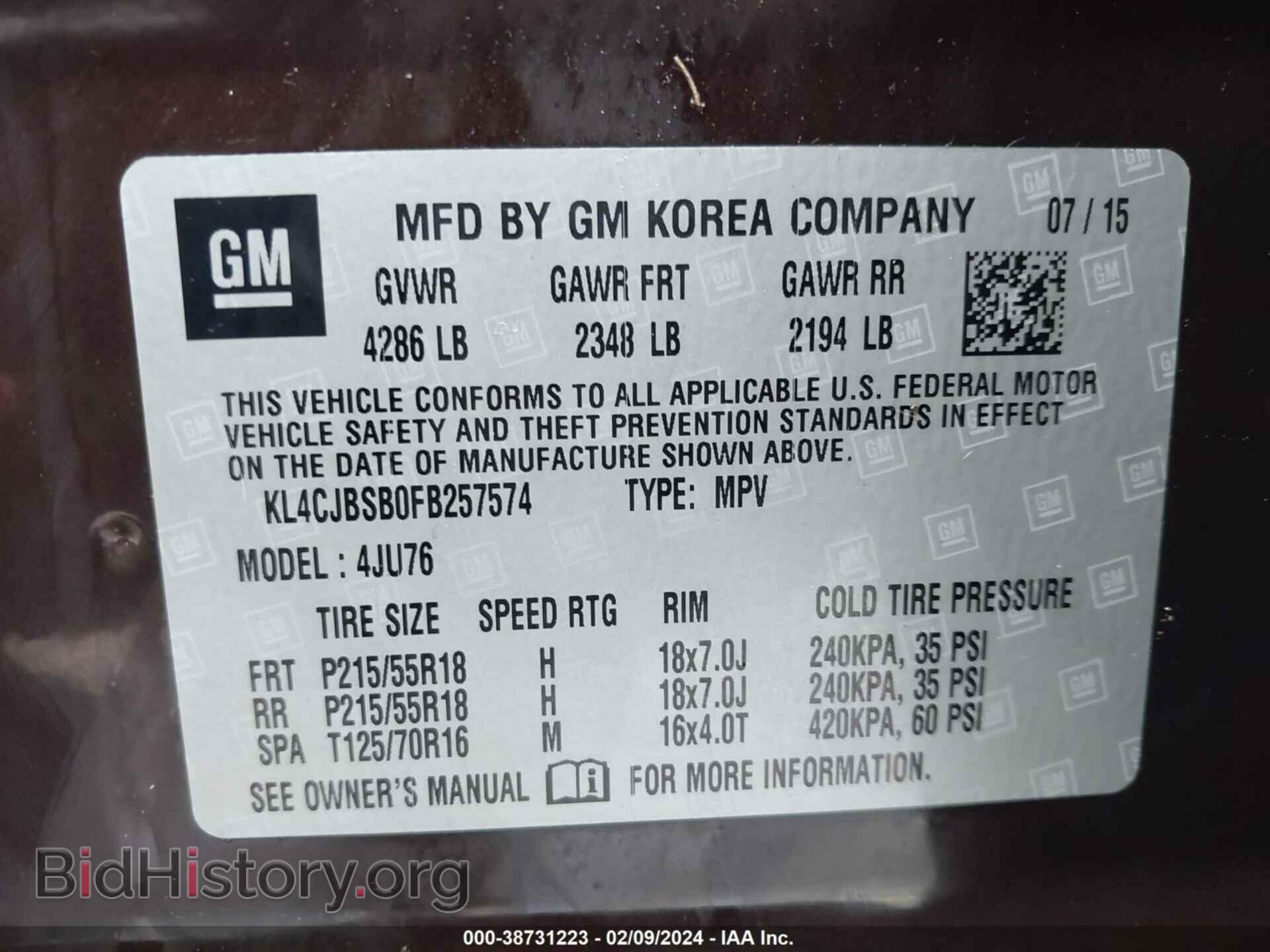2015 BUICK ENCORE - VIN: KL4CJBSB0FB257574 - Фото 9