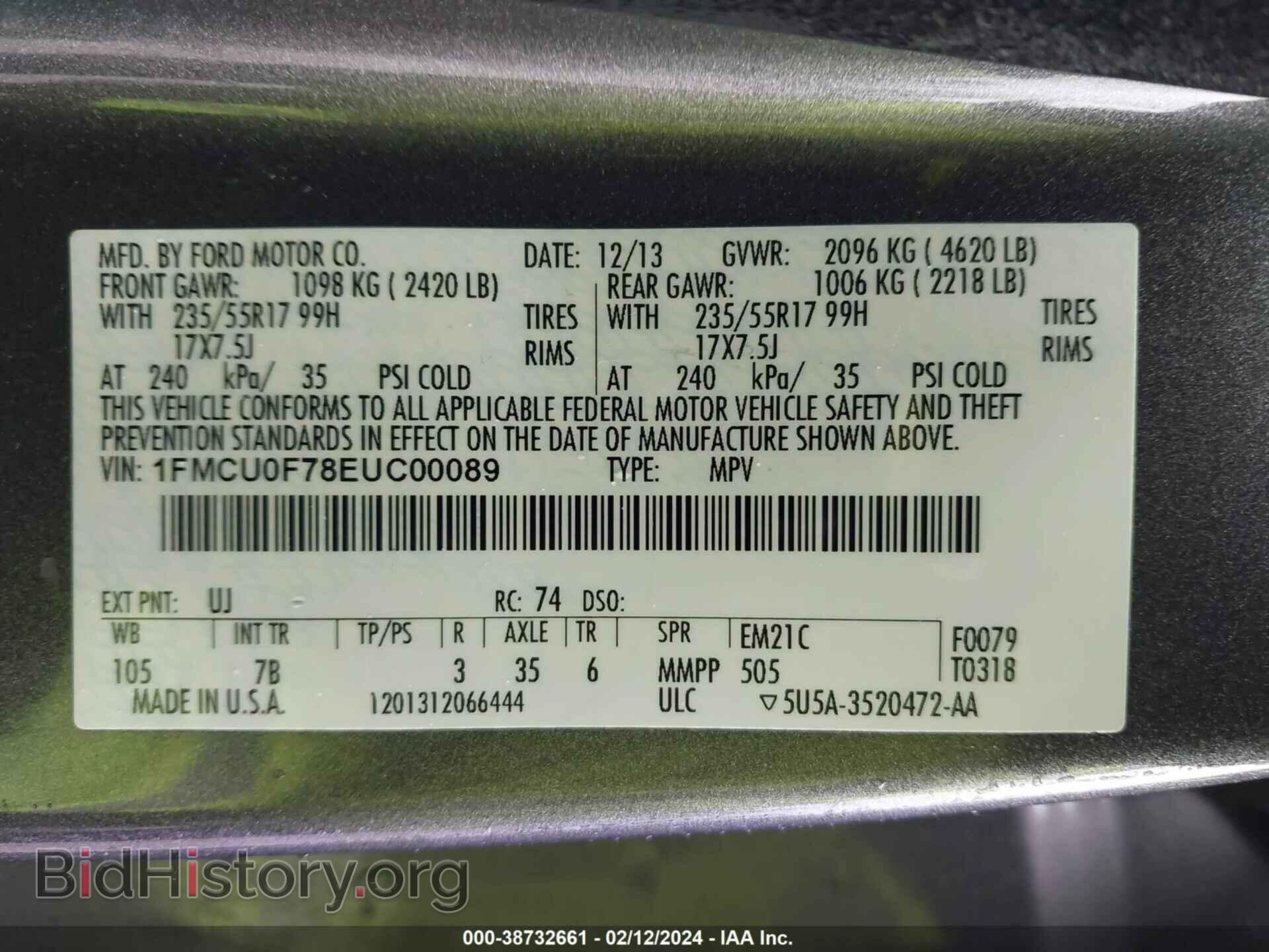 2014 FORD ESCAPE - VIN: 1FMCU0F78EUC00089 - Photo 9