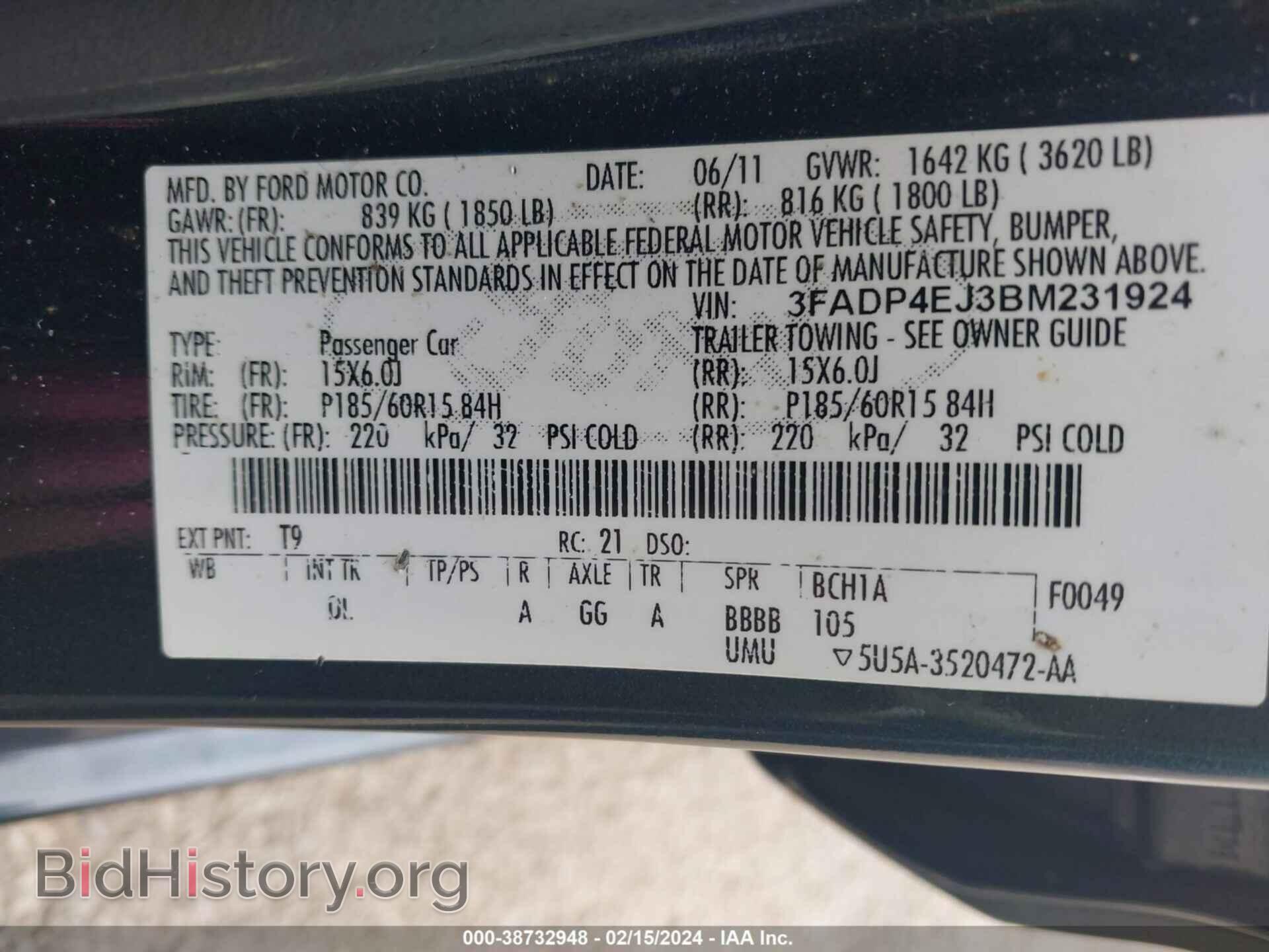 2011 FORD FIESTA - VIN: 3FADP4EJ3BM231924 - Фото 9