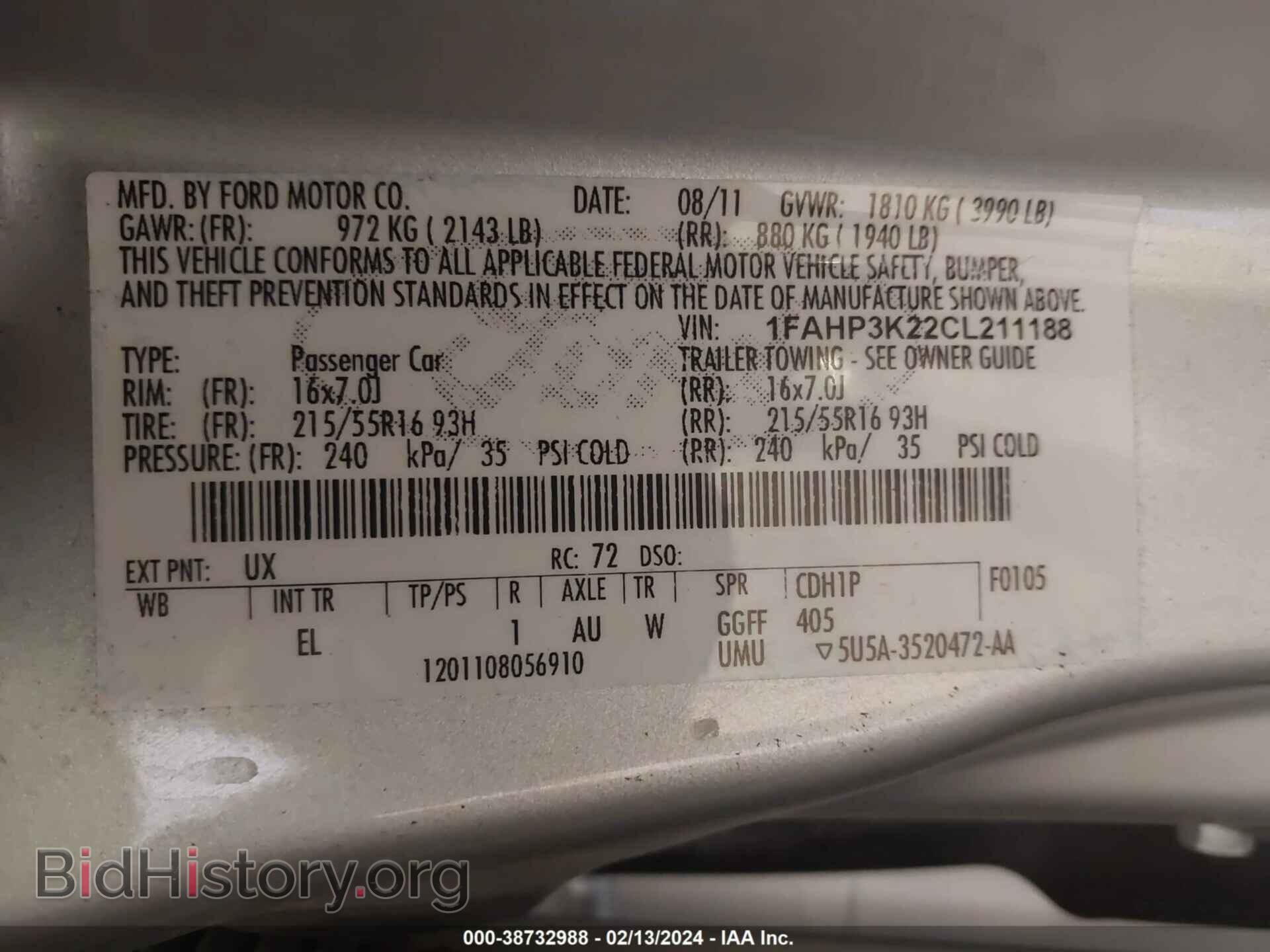 2012 FORD FOCUS - VIN: 1FAHP3K22CL211188 - Фото 9