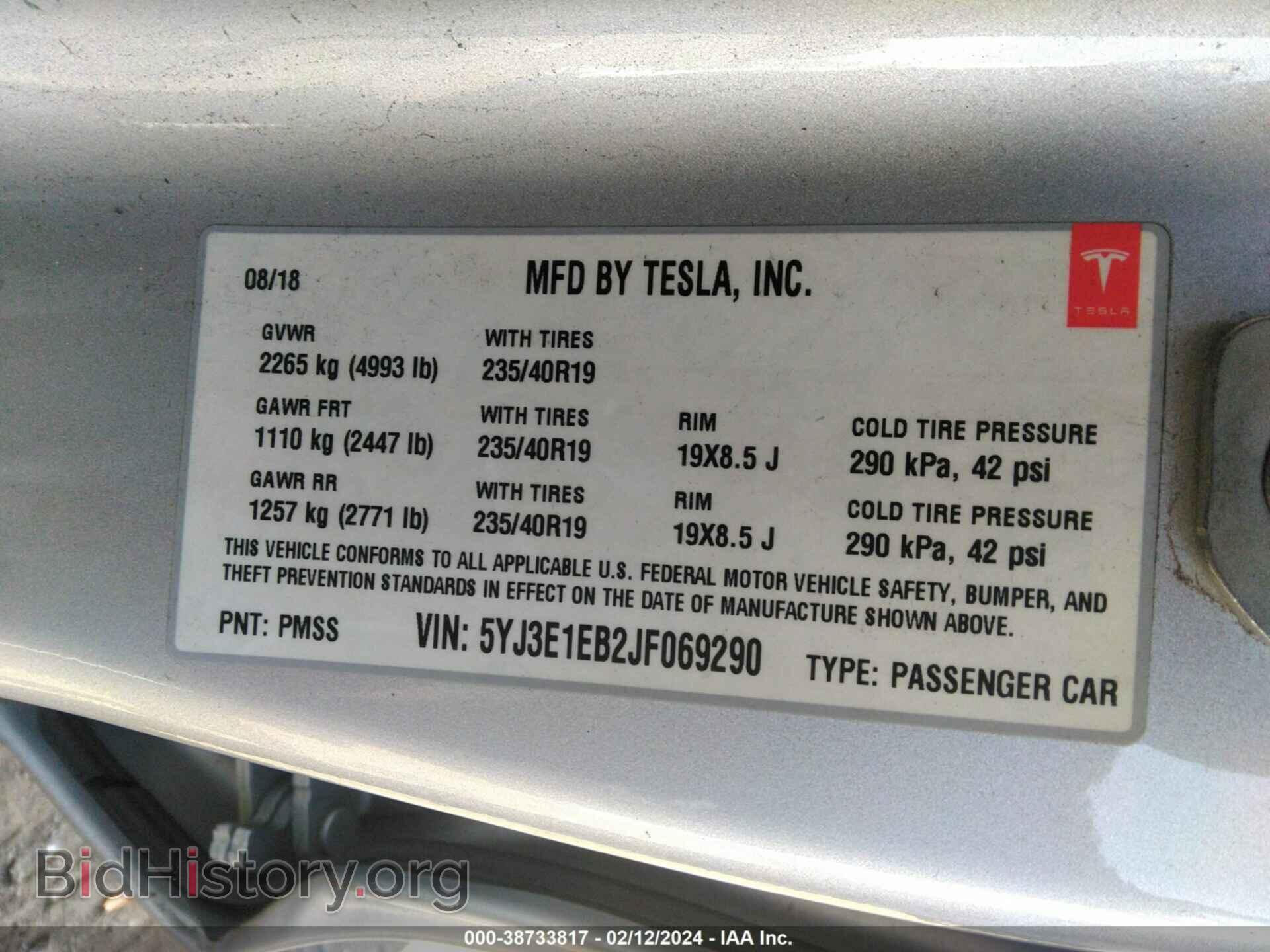 2018 TESLA MODEL 3 - VIN: 5YJ3E1EB2JF069290 - Фото 9
