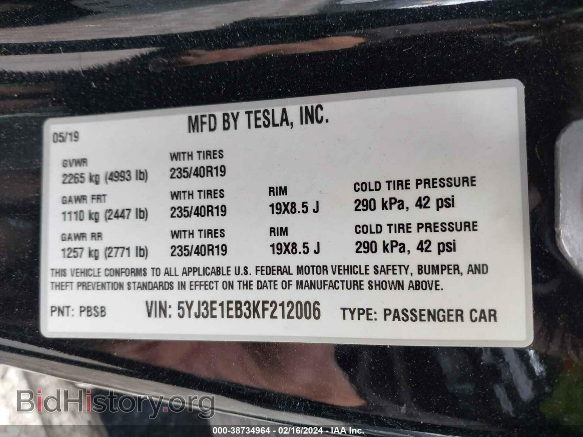 2019 TESLA MODEL 3 - VIN: 5YJ3E1EB3KF212006 - Фото 9