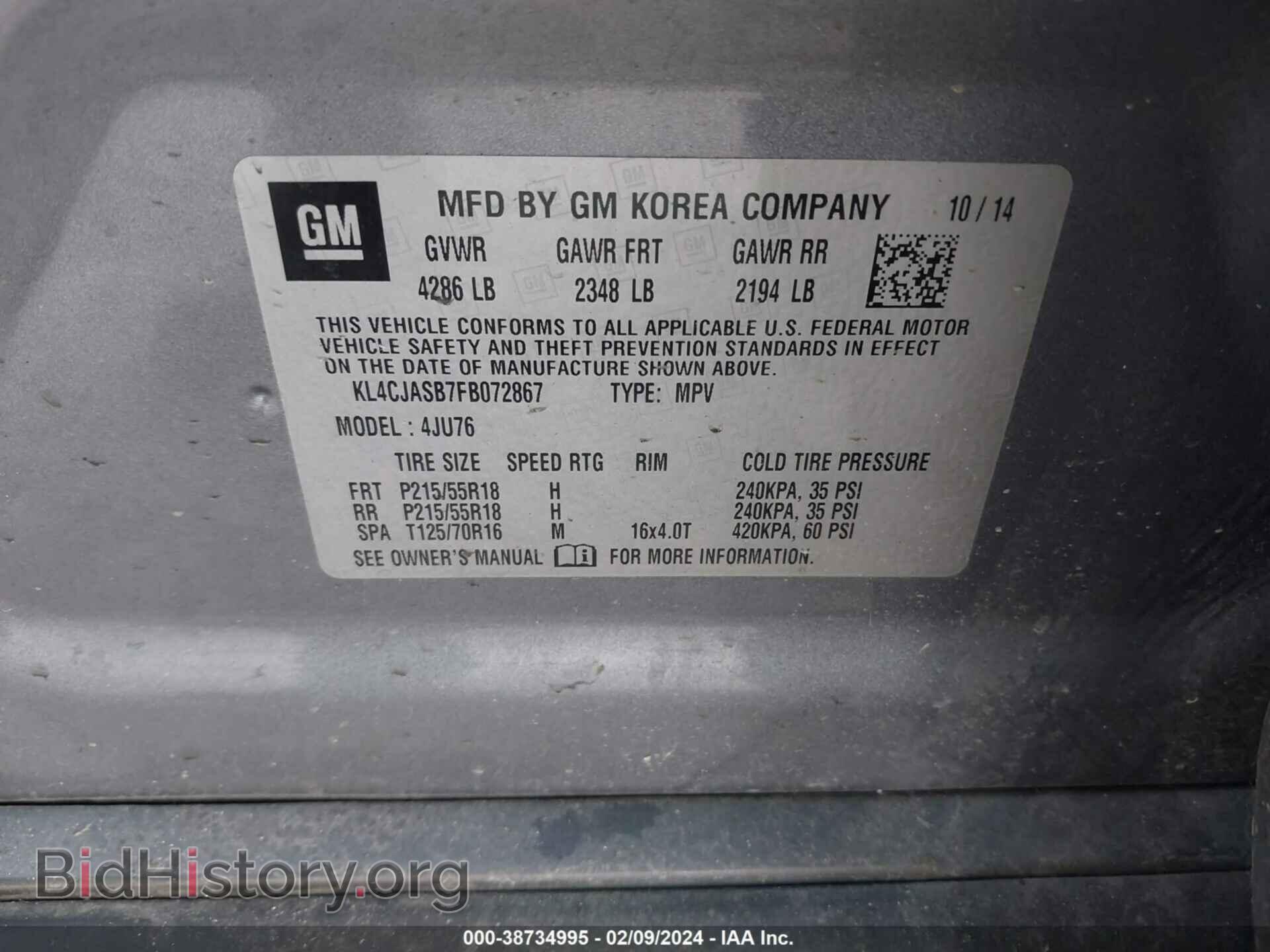 2015 BUICK ENCORE - VIN: KL4CJASB7FB072867 - Photo 9