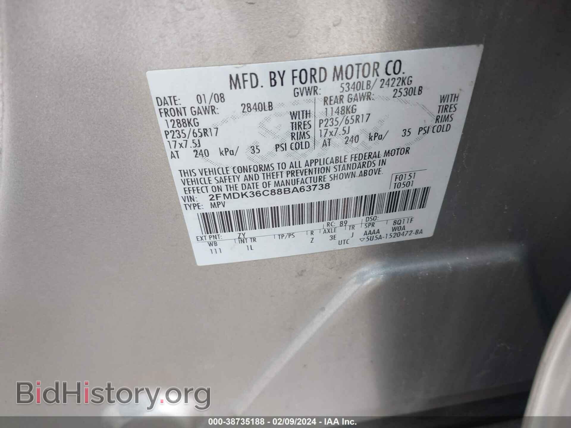 2008 FORD EDGE - VIN: 2FMDK36C88BA63738 - Фото 9