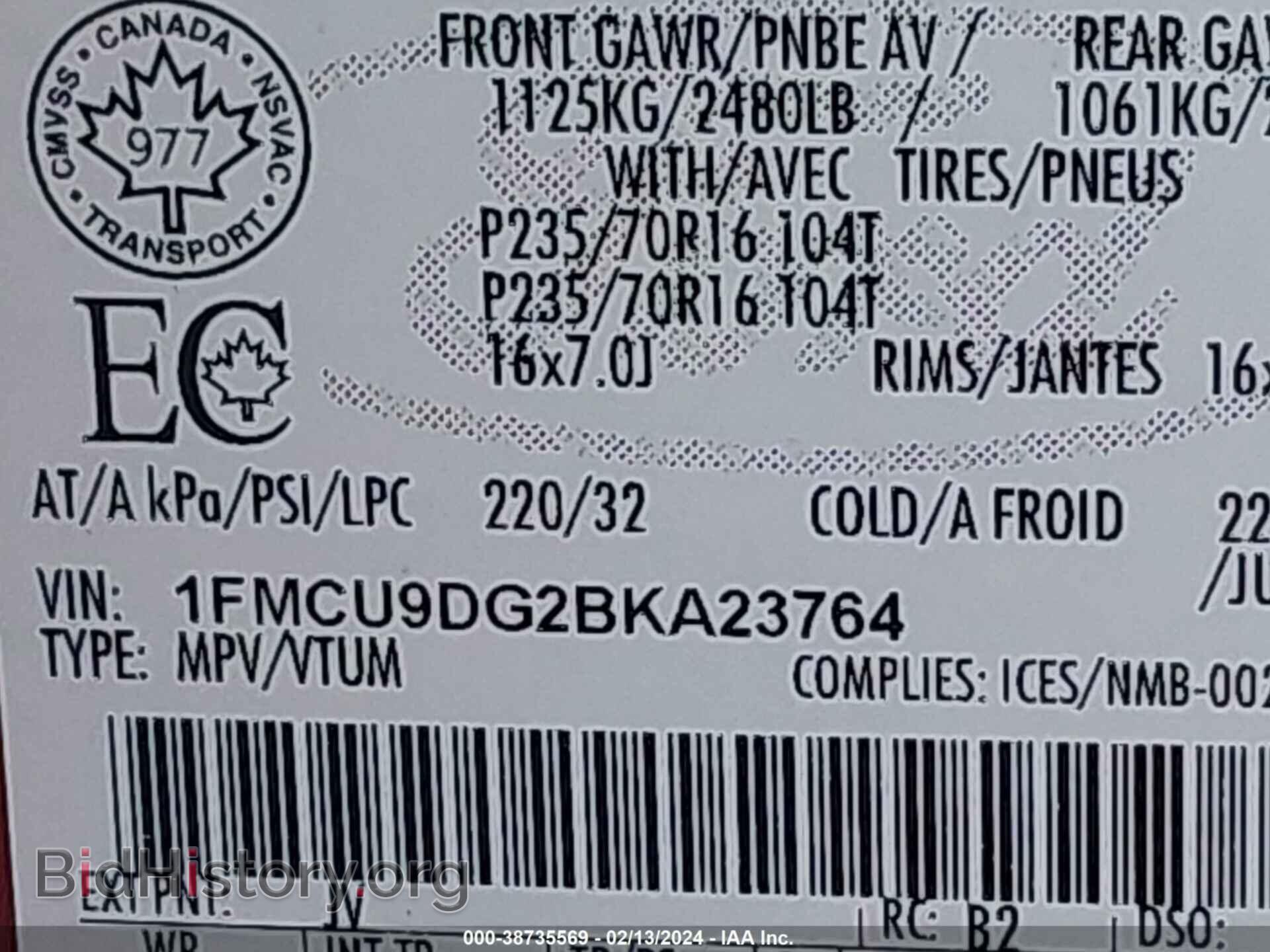 2011 FORD ESCAPE - VIN: 1FMCU9DG2BKA23764 - Фото 9