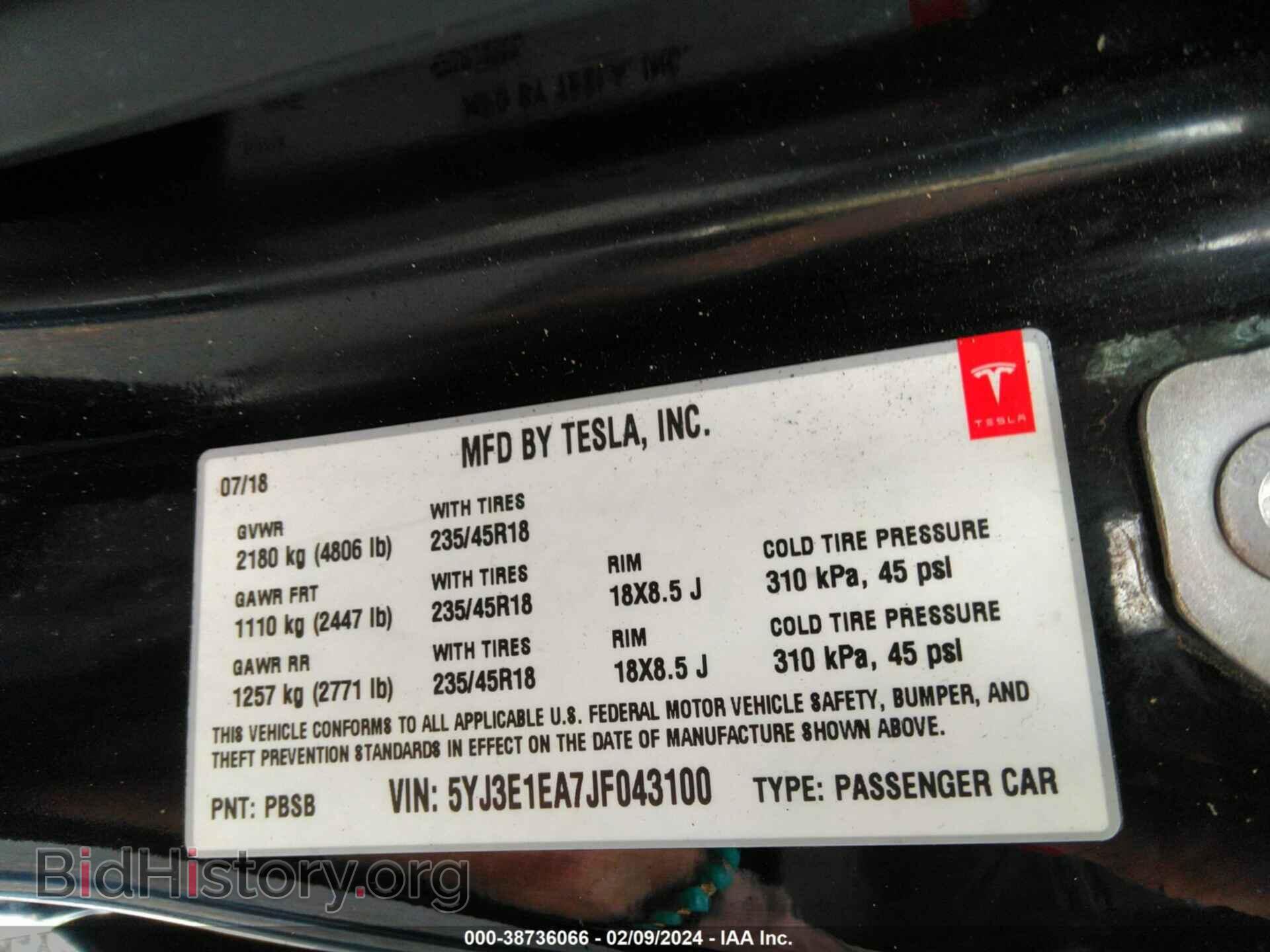 2018 TESLA MODEL 3 - VIN: 5YJ3E1EA7JF043100 - Photo 9