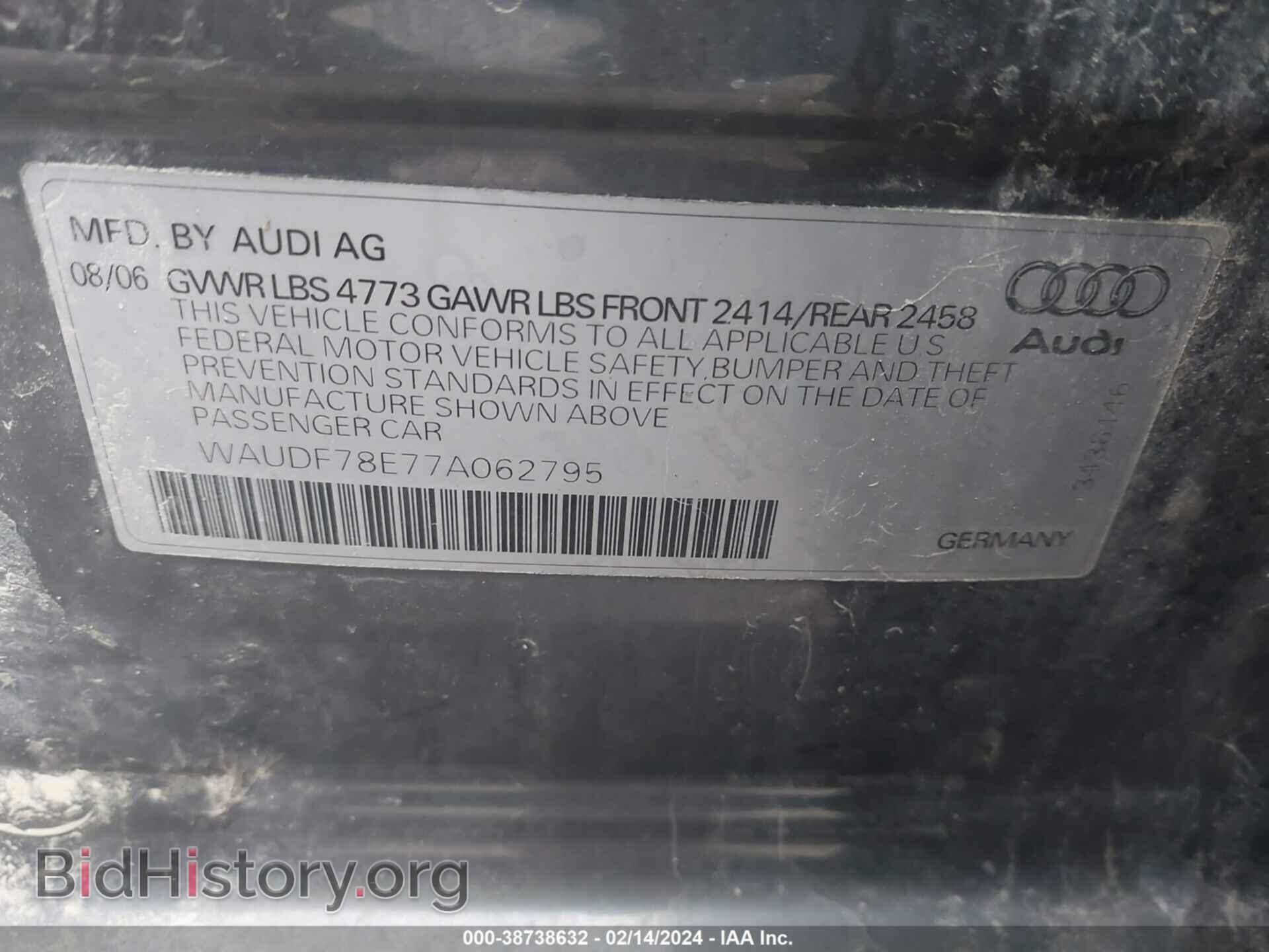 2007 AUDI A4 - VIN: WAUDF78E77A062795 - Photo 9