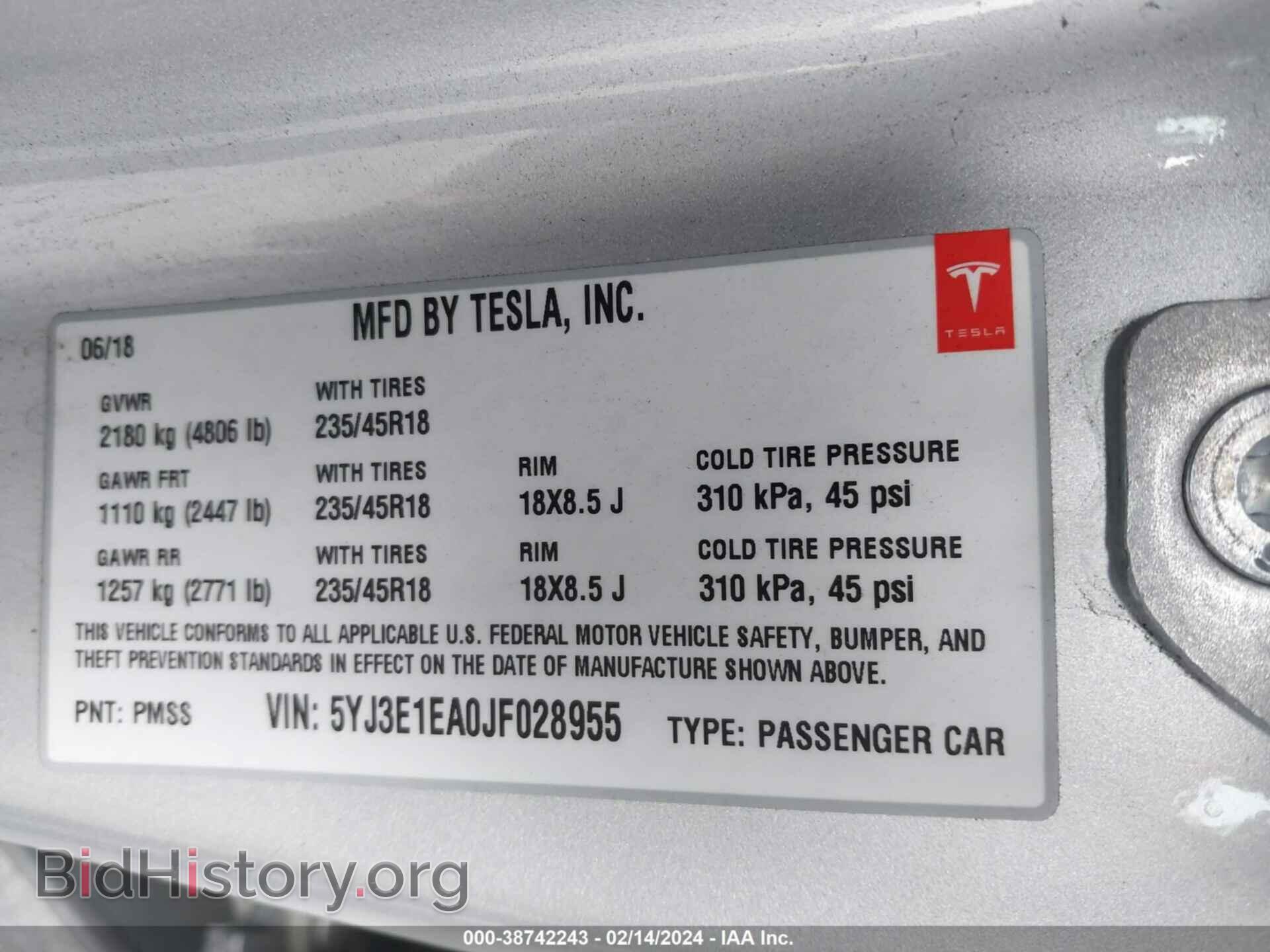 2018 TESLA MODEL 3 - VIN: 5YJ3E1EA0JF028955 - Photo 9
