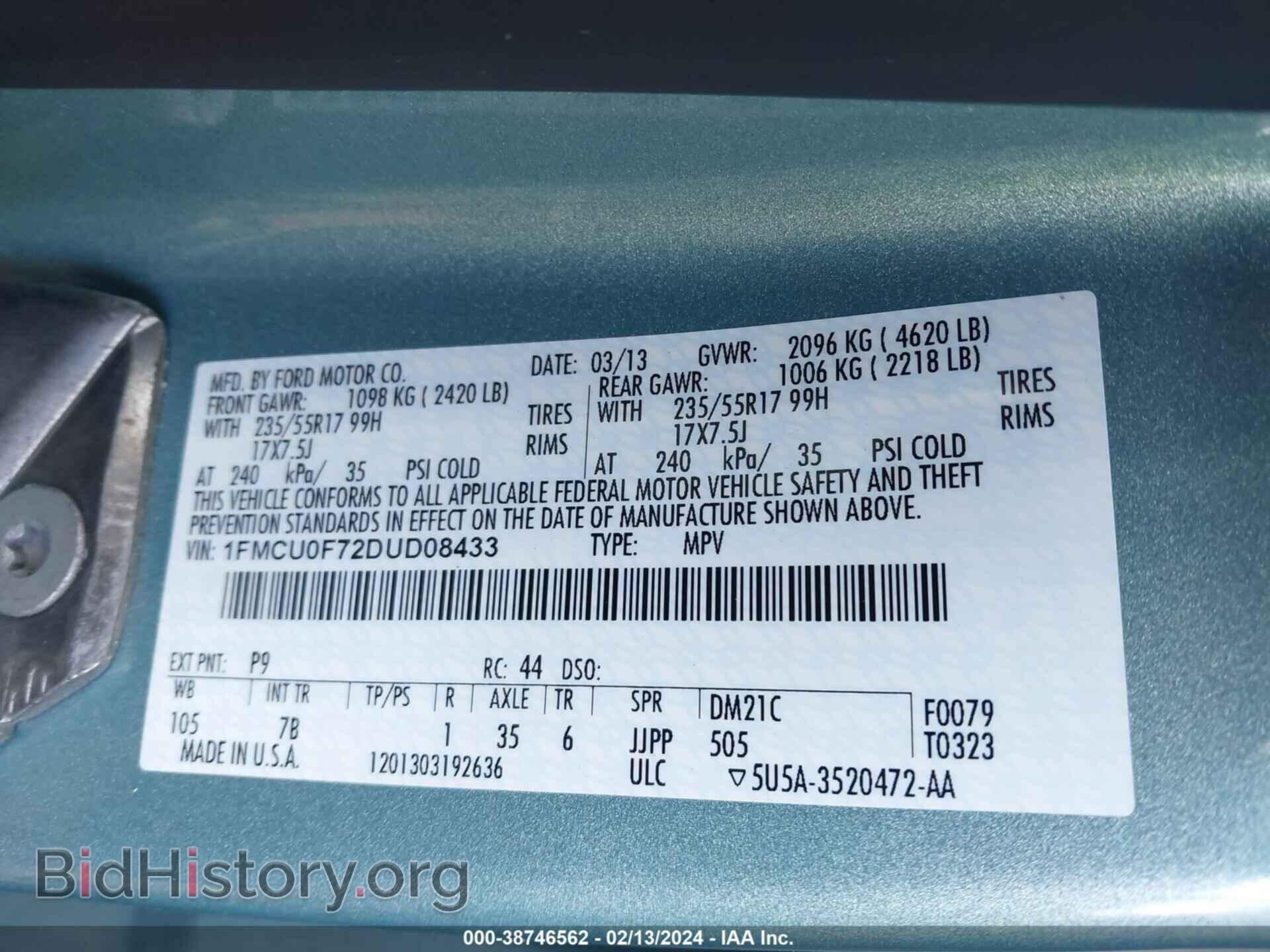 2013 FORD ESCAPE - VIN: 1FMCU0F72DUD08433 - Фото 9