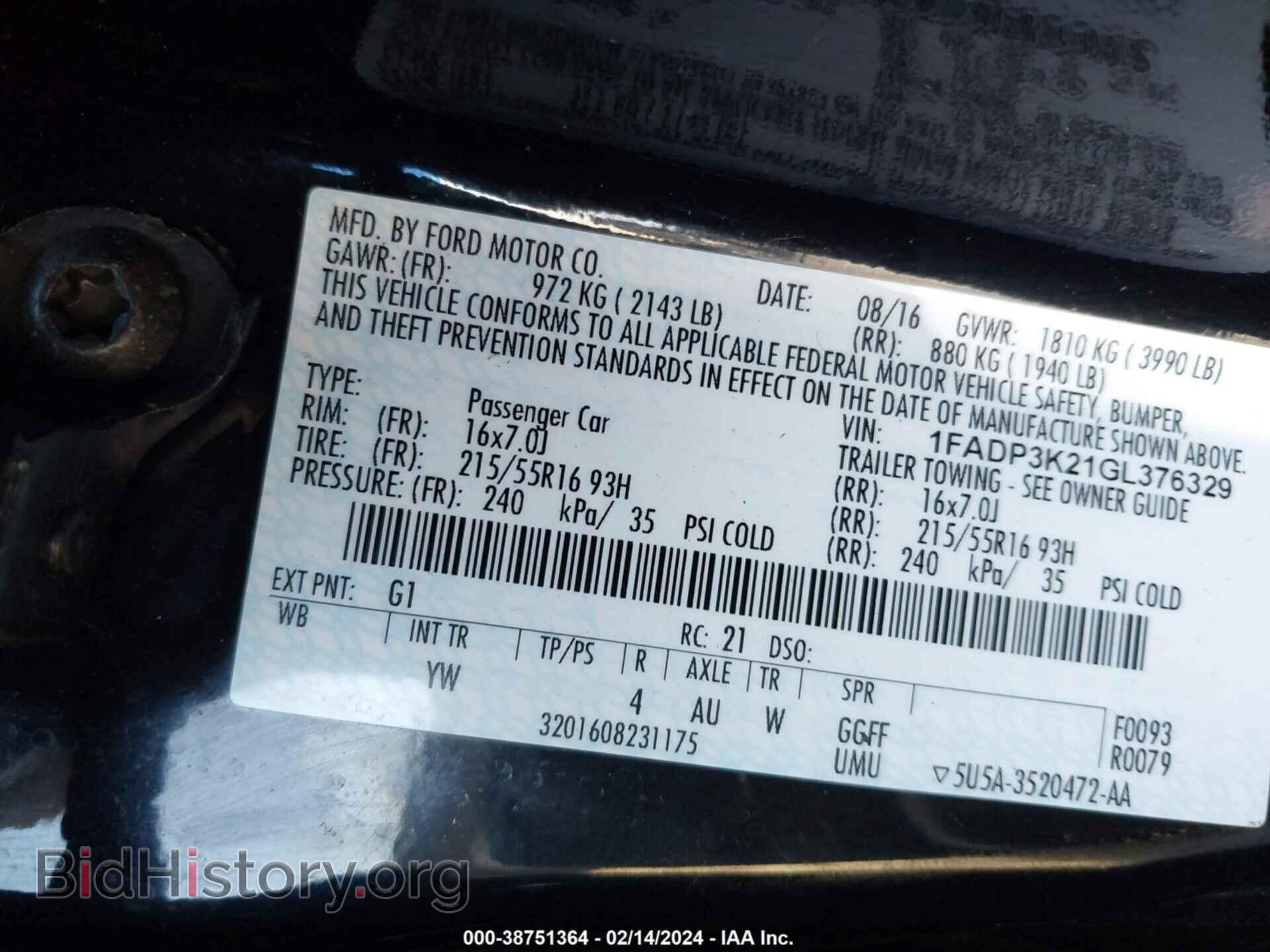 2016 FORD FOCUS - VIN: 1FADP3K21GL376329 - Фото 9
