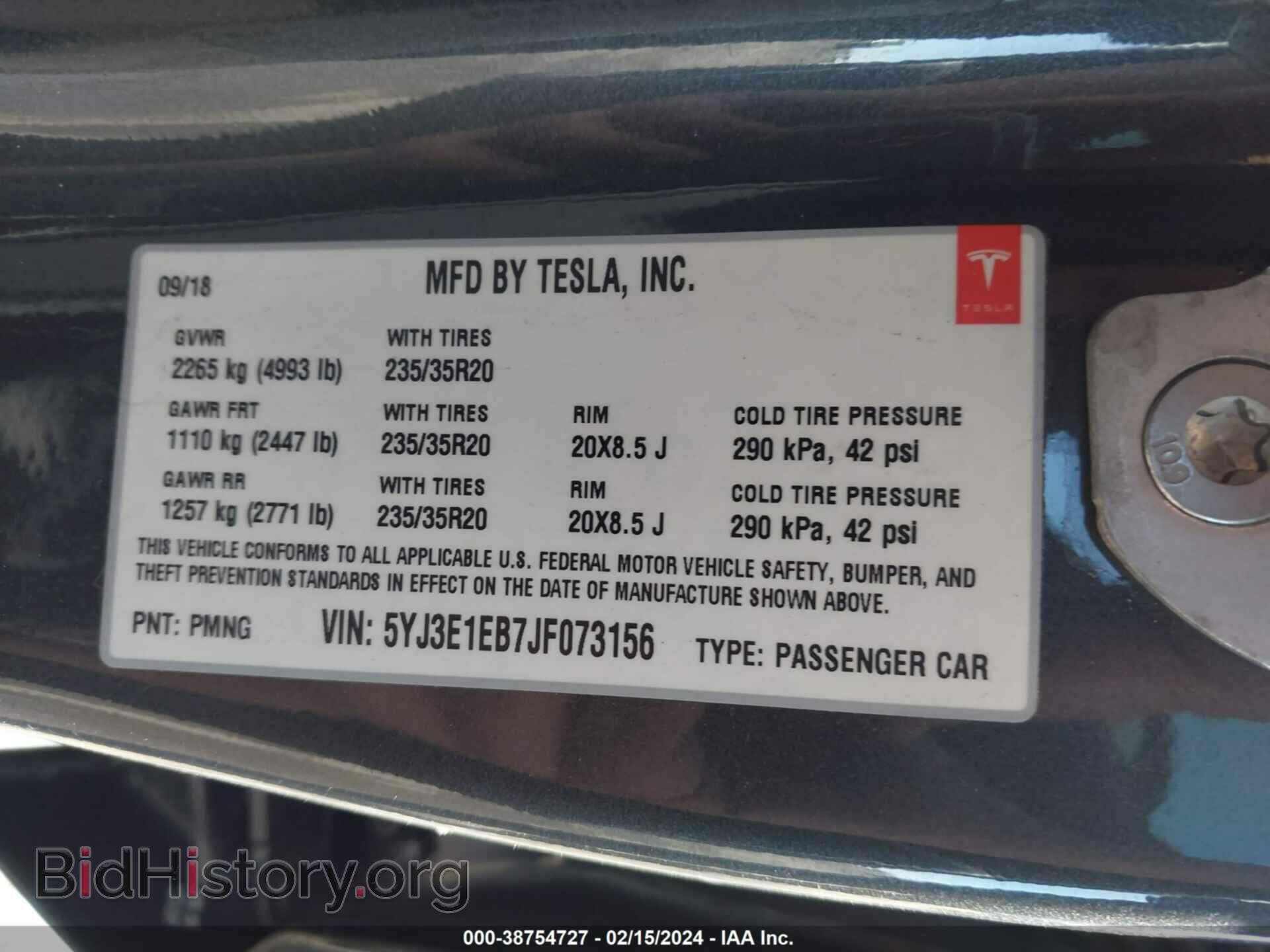 2018 TESLA MODEL 3 - VIN: 5YJ3E1EB7JF073156 - Фото 9