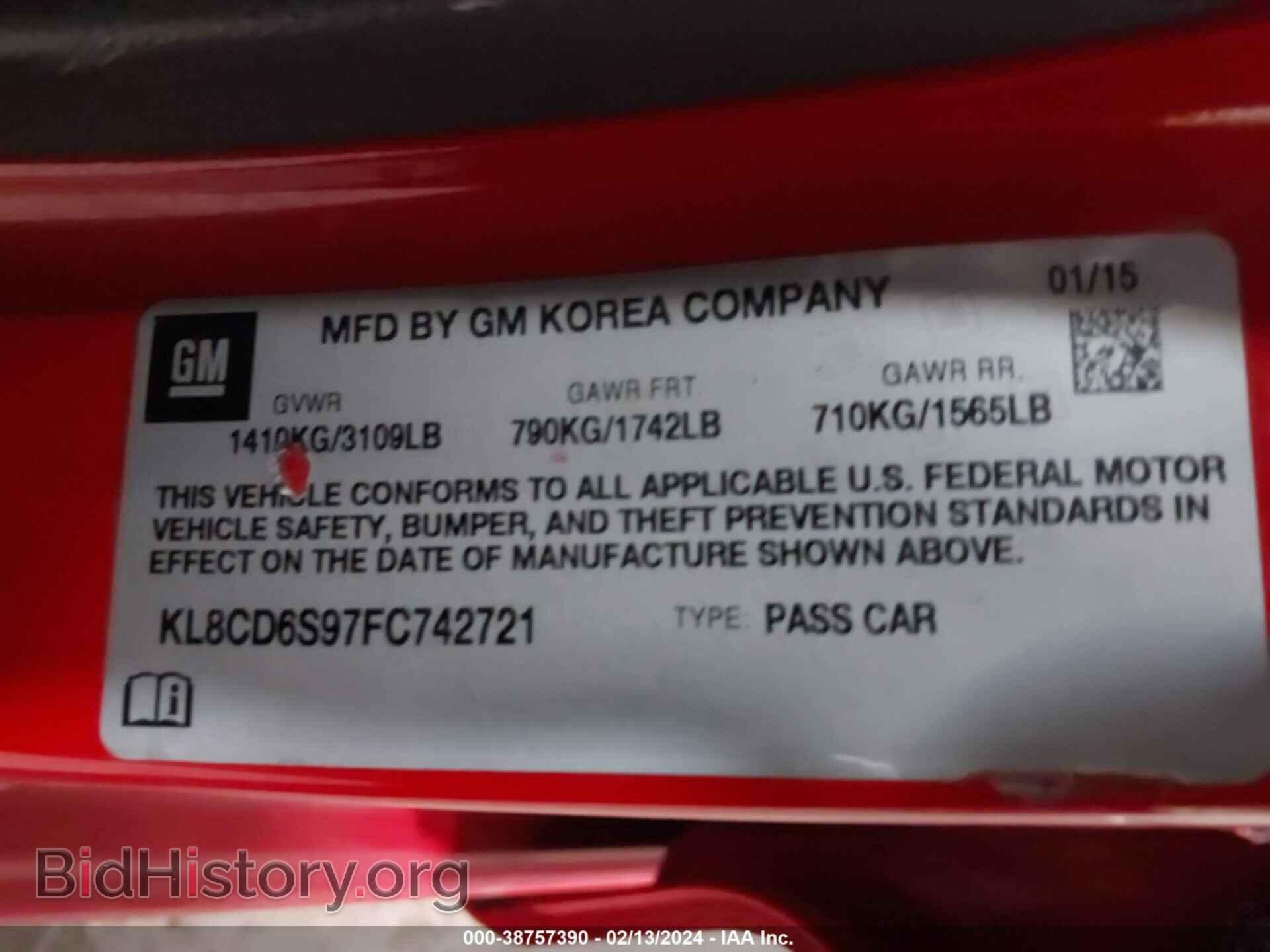 2015 CHEVROLET SPARK - VIN: KL8CD6S97FC742721 - Фото 9