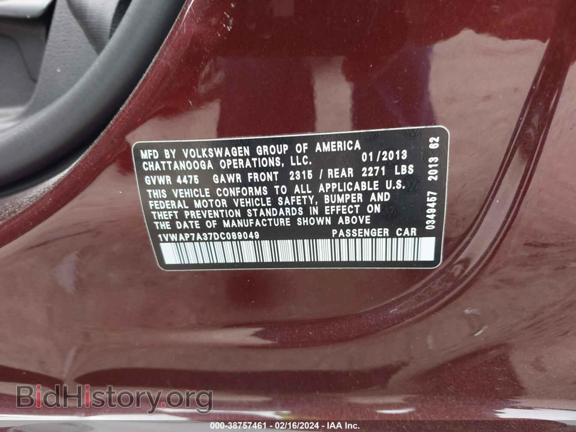 2013 VOLKSWAGEN PASSAT - VIN: 1VWAP7A37DC089049 - Фото 9