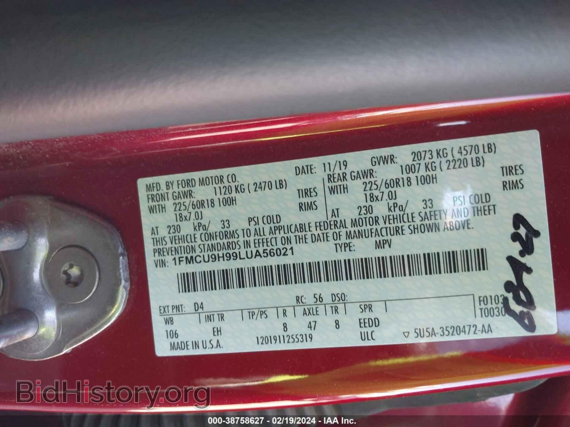 2020 FORD ESCAPE - VIN: 1FMCU9H99LUA56021 - Photo 9