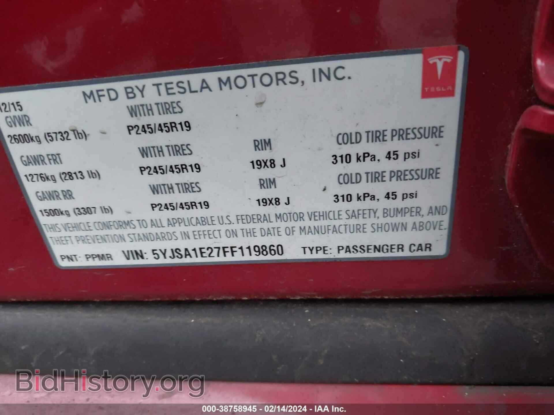 2015 TESLA MODEL S - VIN: 5YJSA1E27FF119860 - Photo 9