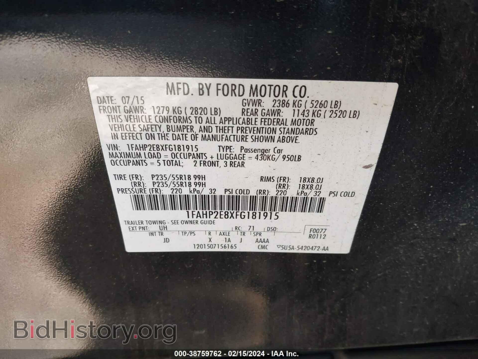 2015 FORD TAURUS - VIN: 1FAHP2E8XFG181915 - Фото 9