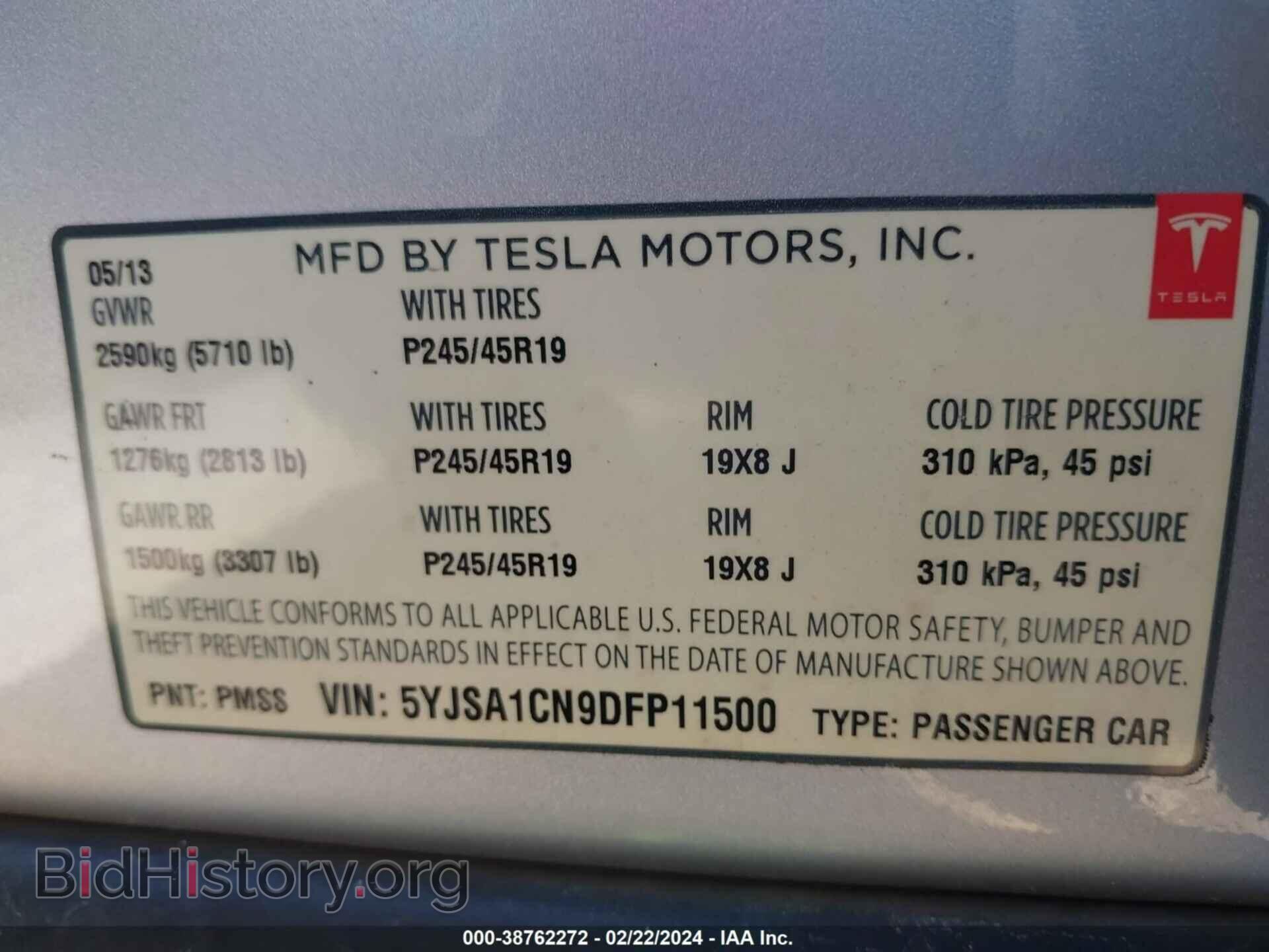 2013 TESLA MODEL S - VIN: 5YJSA1CN9DFP11500 - Фото 9