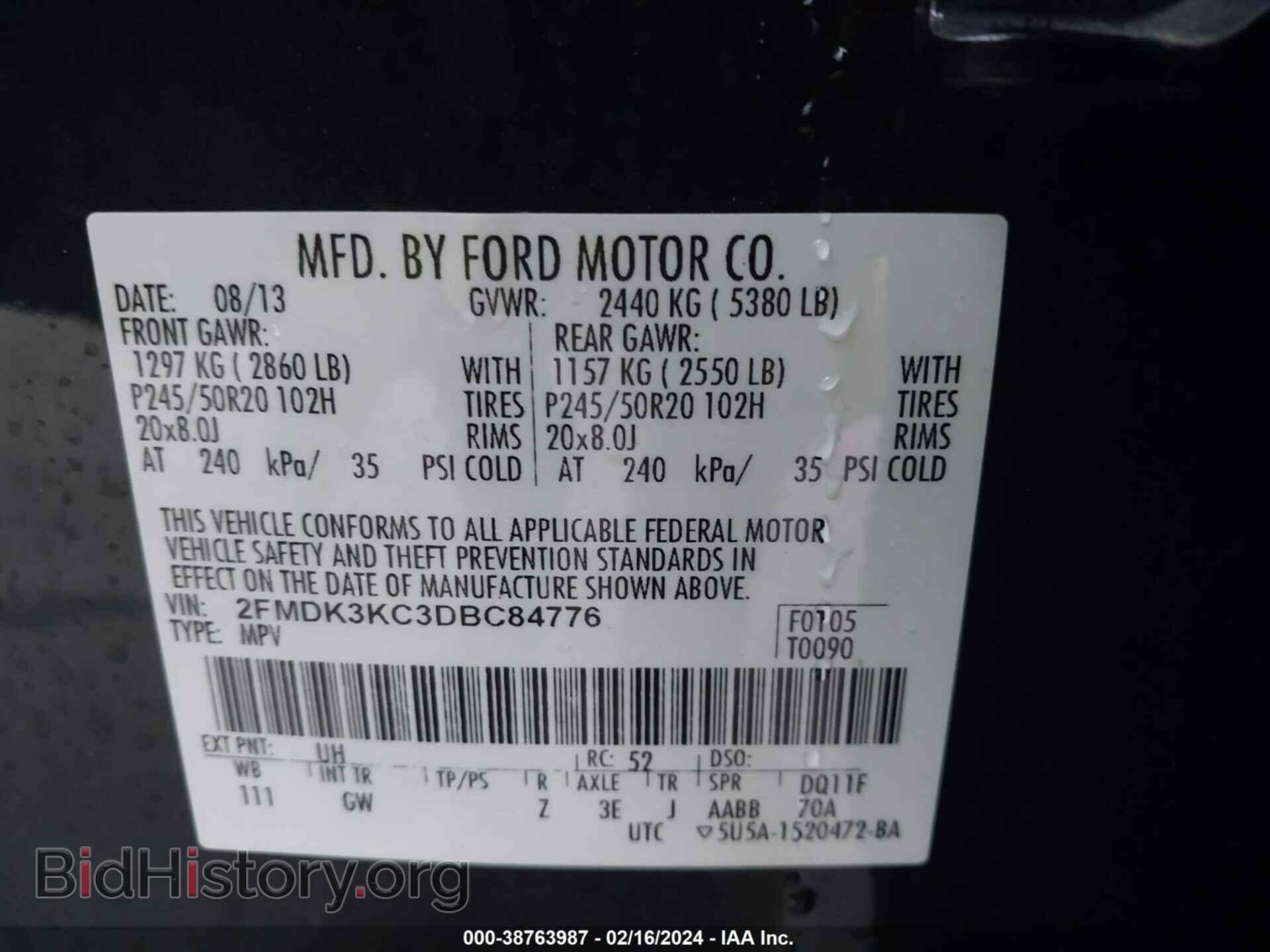 2013 FORD EDGE - VIN: 2FMDK3KC3DBC84776 - Фото 9
