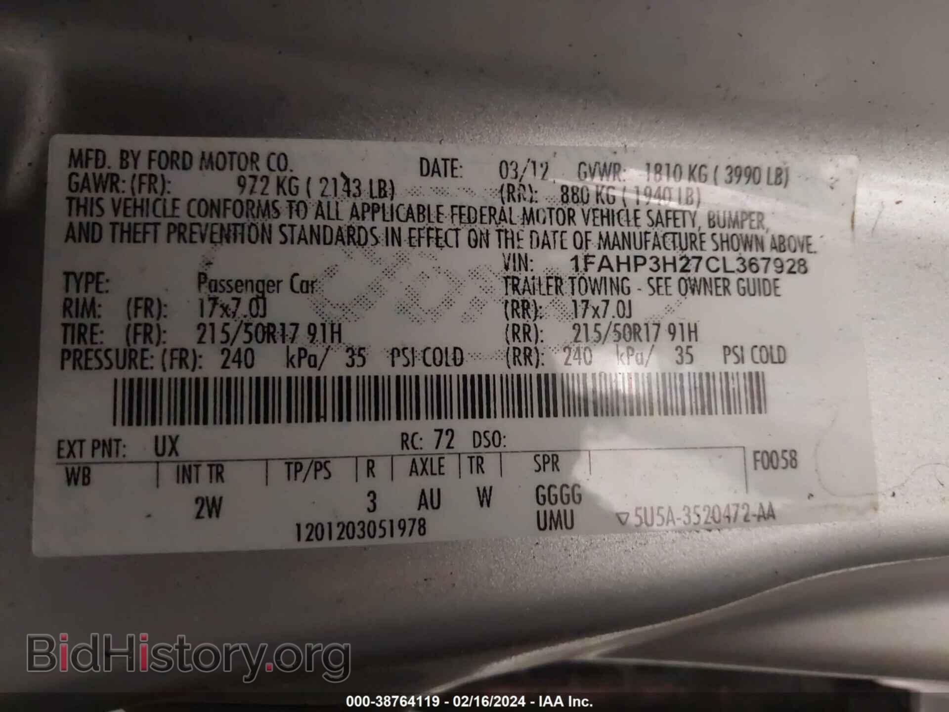 2012 FORD FOCUS - VIN: 1FAHP3H27CL367928 - Фото 9