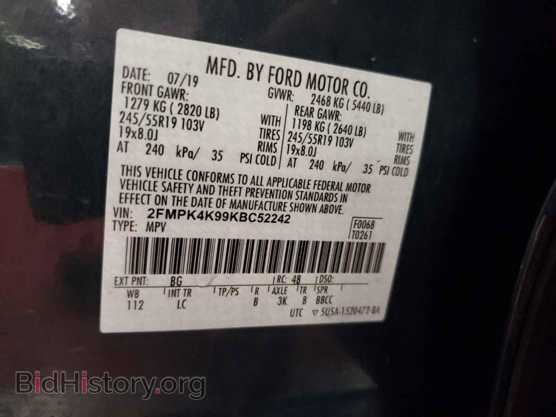 2019 FORD EDGE - VIN: 2FMPK4K99KBC52242 - Photo 3