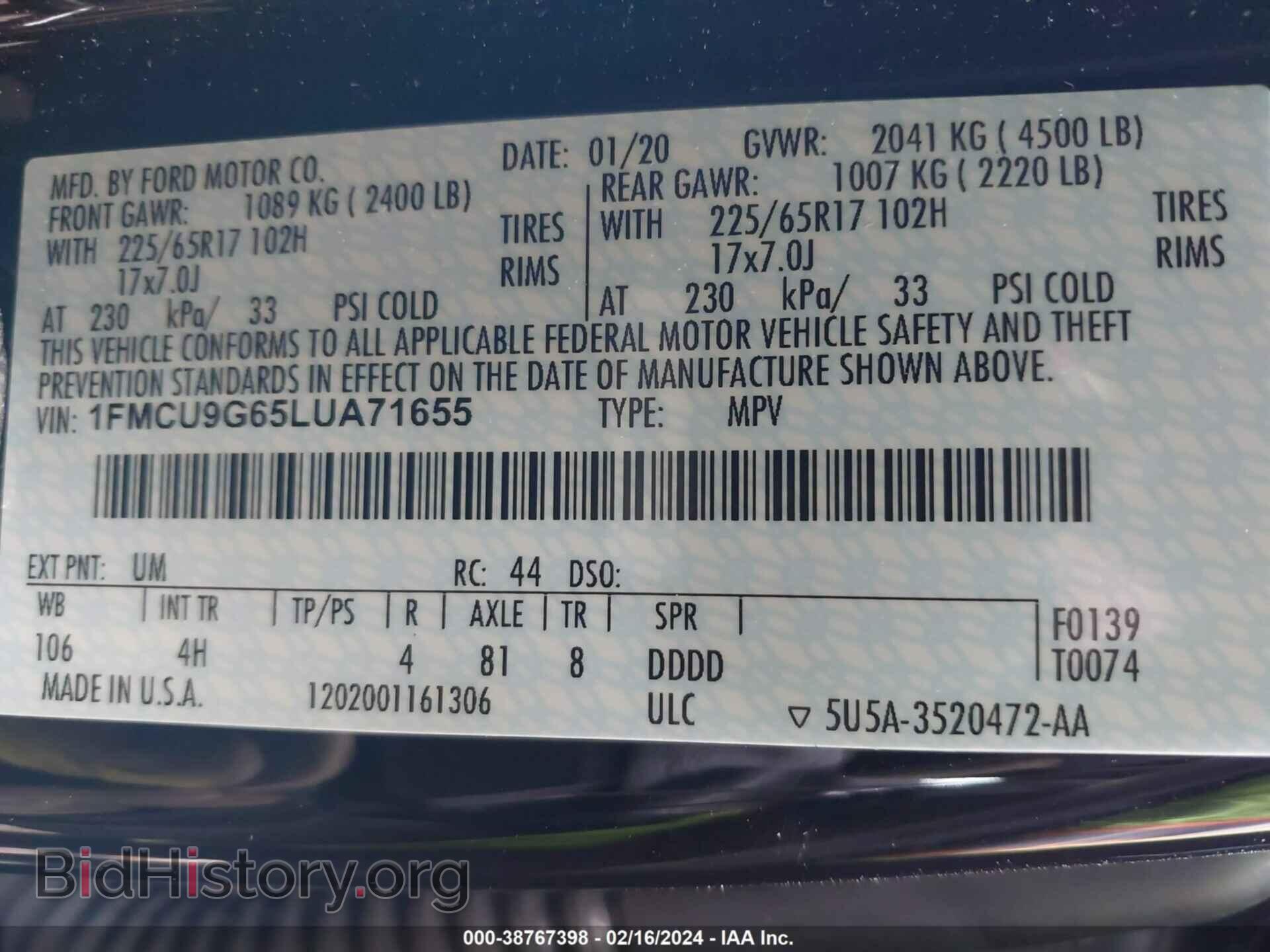 2020 FORD ESCAPE - VIN: 1FMCU9G65LUA71655 - Photo 9
