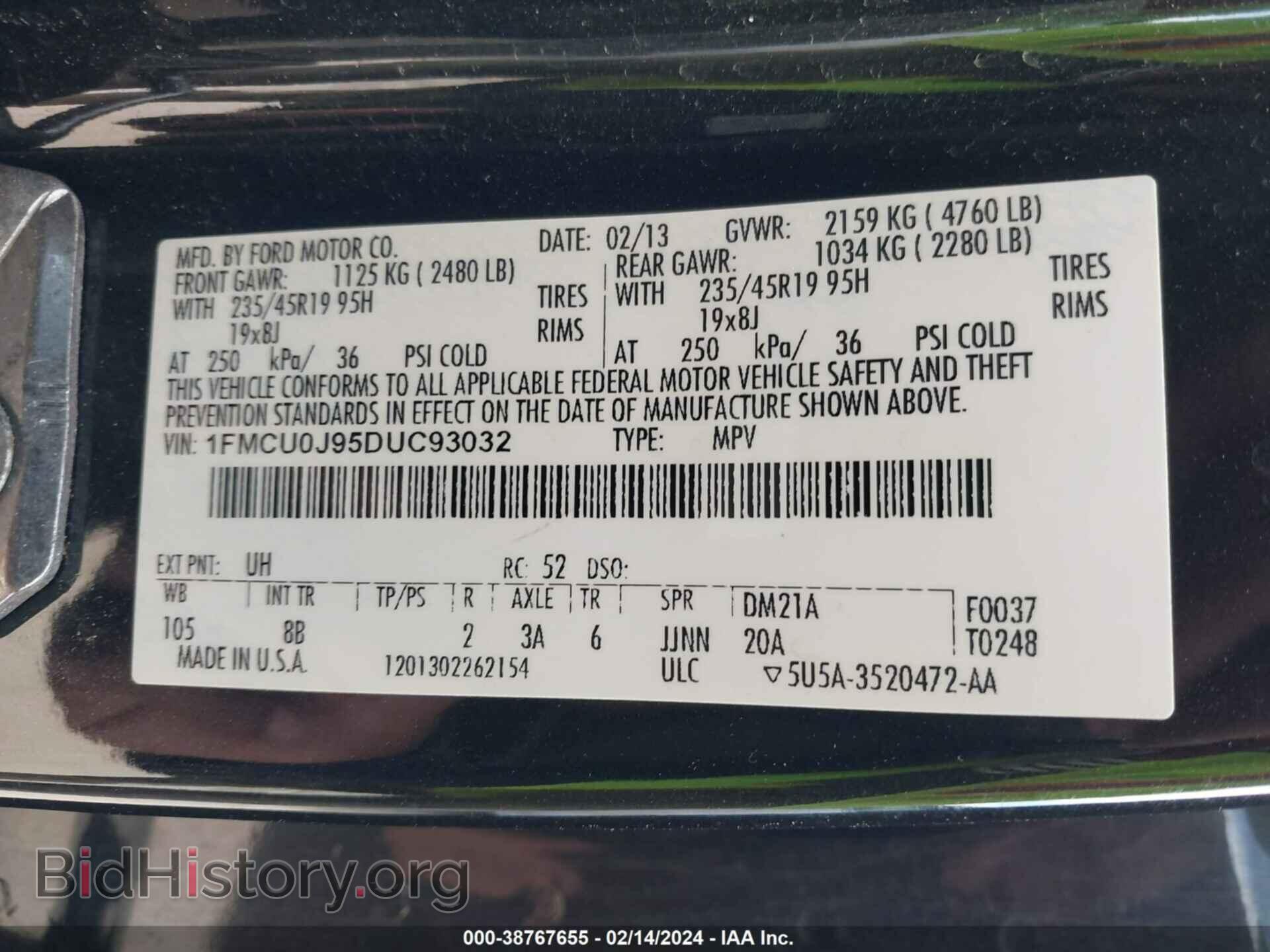 2013 FORD ESCAPE - VIN: 1FMCU0J95DUC93032 - Photo 9