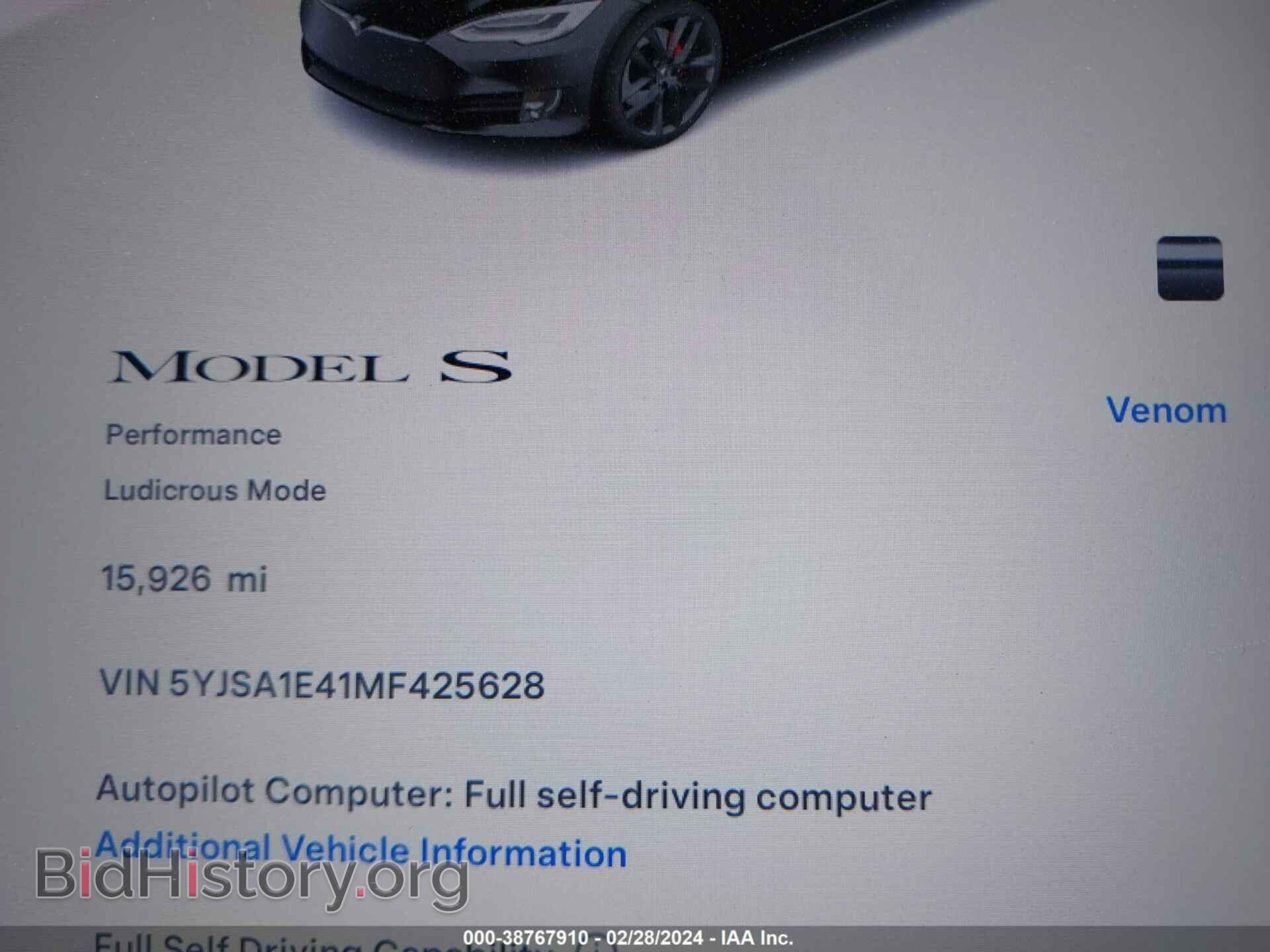 2021 TESLA MODEL S - VIN: 5YJSA1E41MF425628 - Фото 16