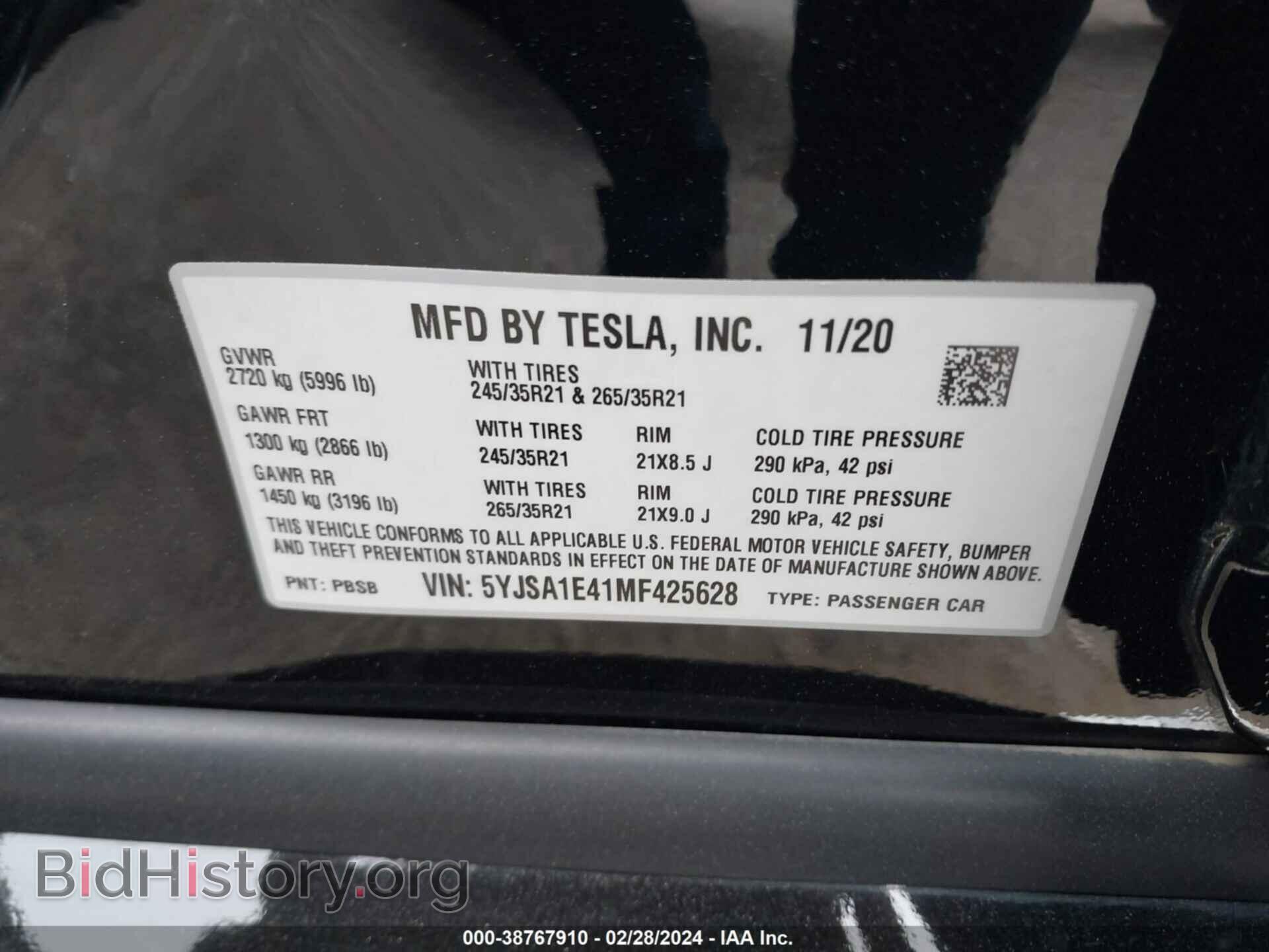 2021 TESLA MODEL S - VIN: 5YJSA1E41MF425628 - Фото 9