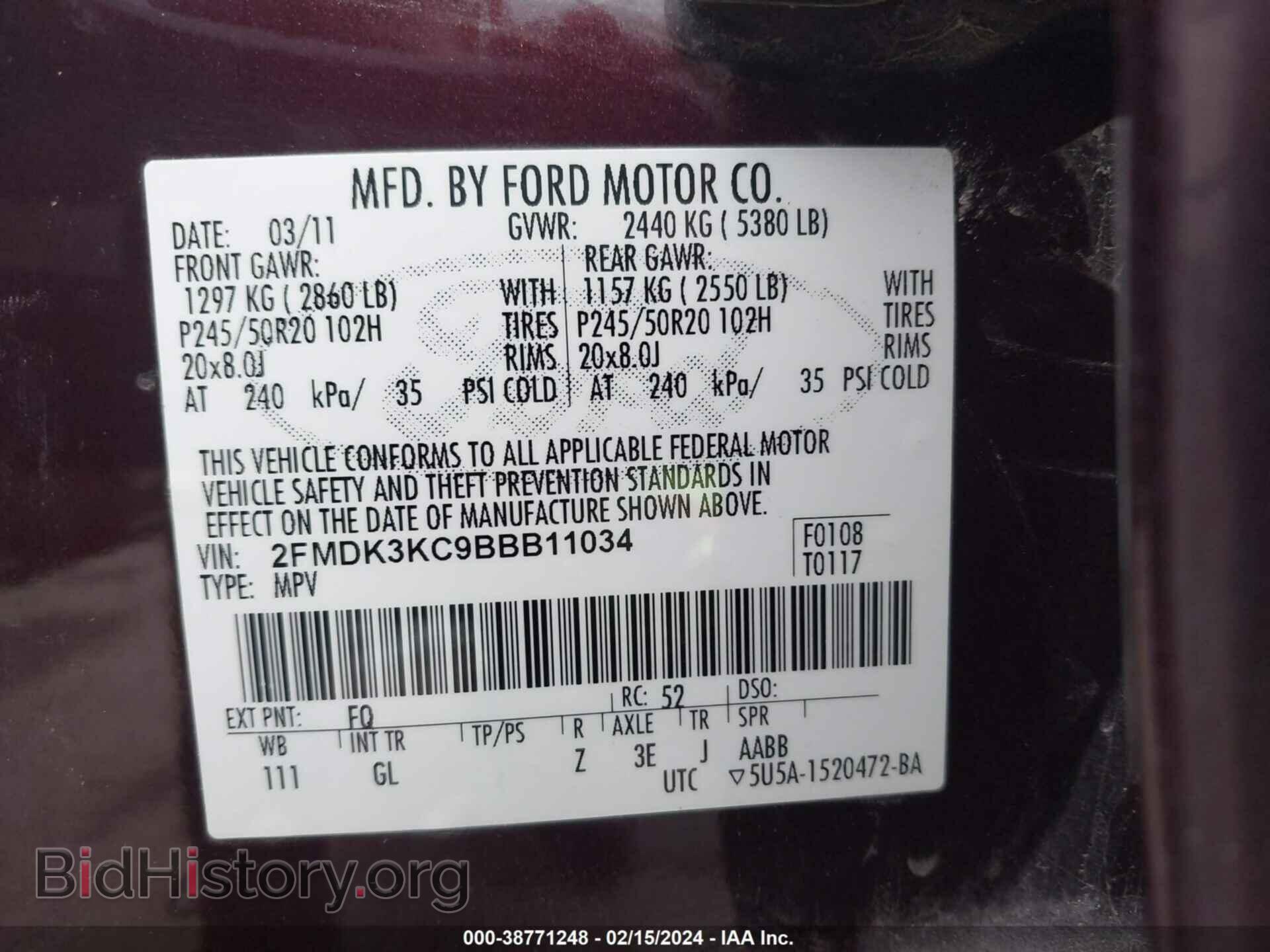 2011 FORD EDGE - VIN: 2FMDK3KC9BBB11034 - Photo 9