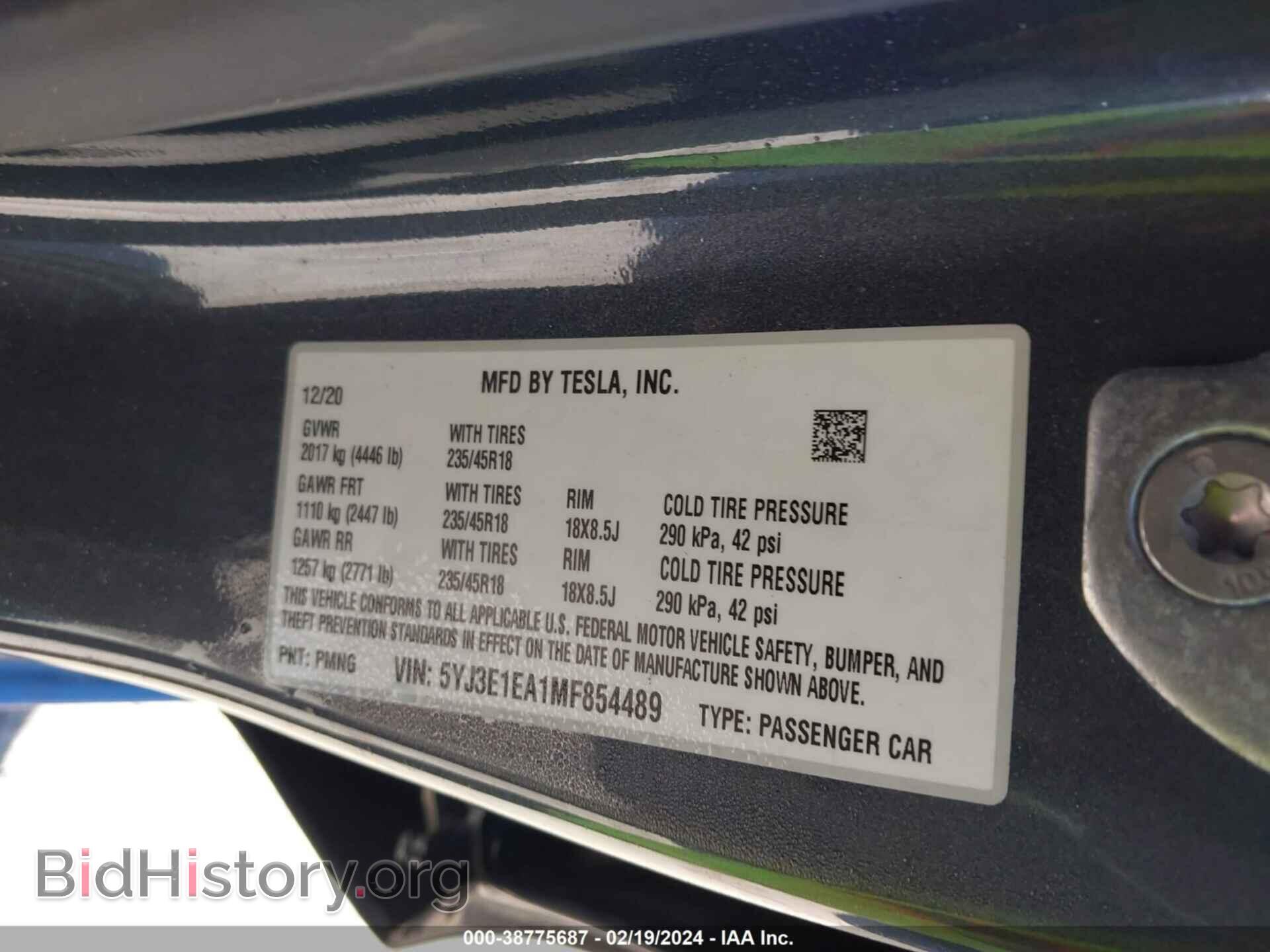 2021 TESLA MODEL 3 - VIN: 5YJ3E1EA1MF854489 - Фото 9