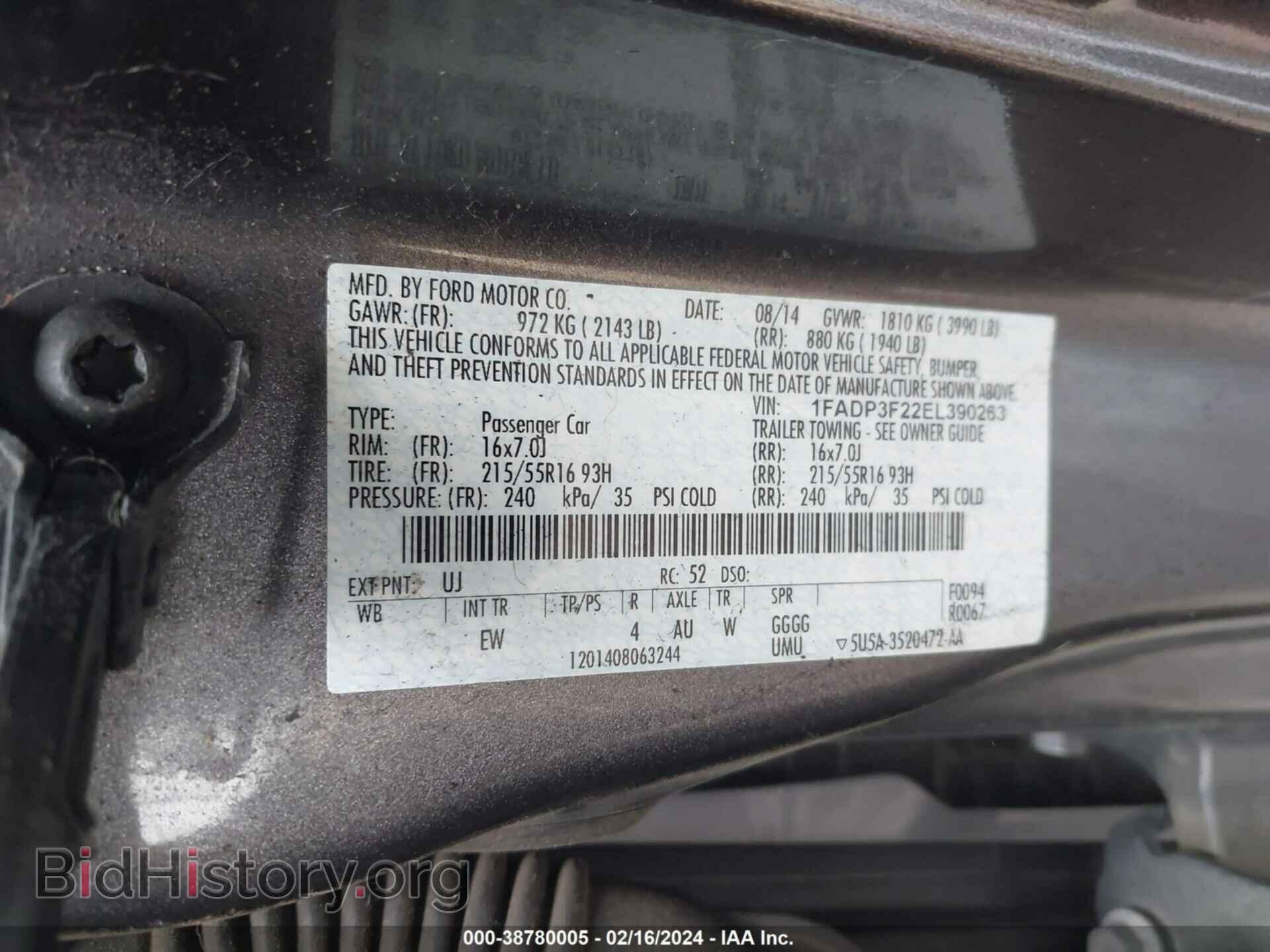 2014 FORD FOCUS - VIN: 1FADP3F22EL390263 - Фото 9