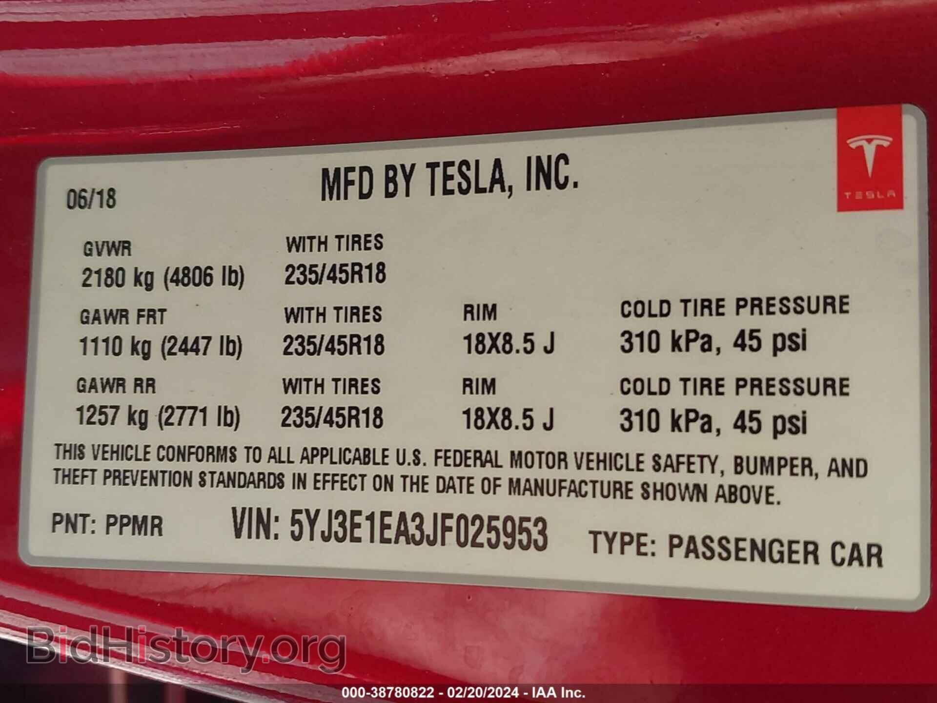 2018 TESLA MODEL 3 - VIN: 5YJ3E1EA3JF025953 - Photo 9
