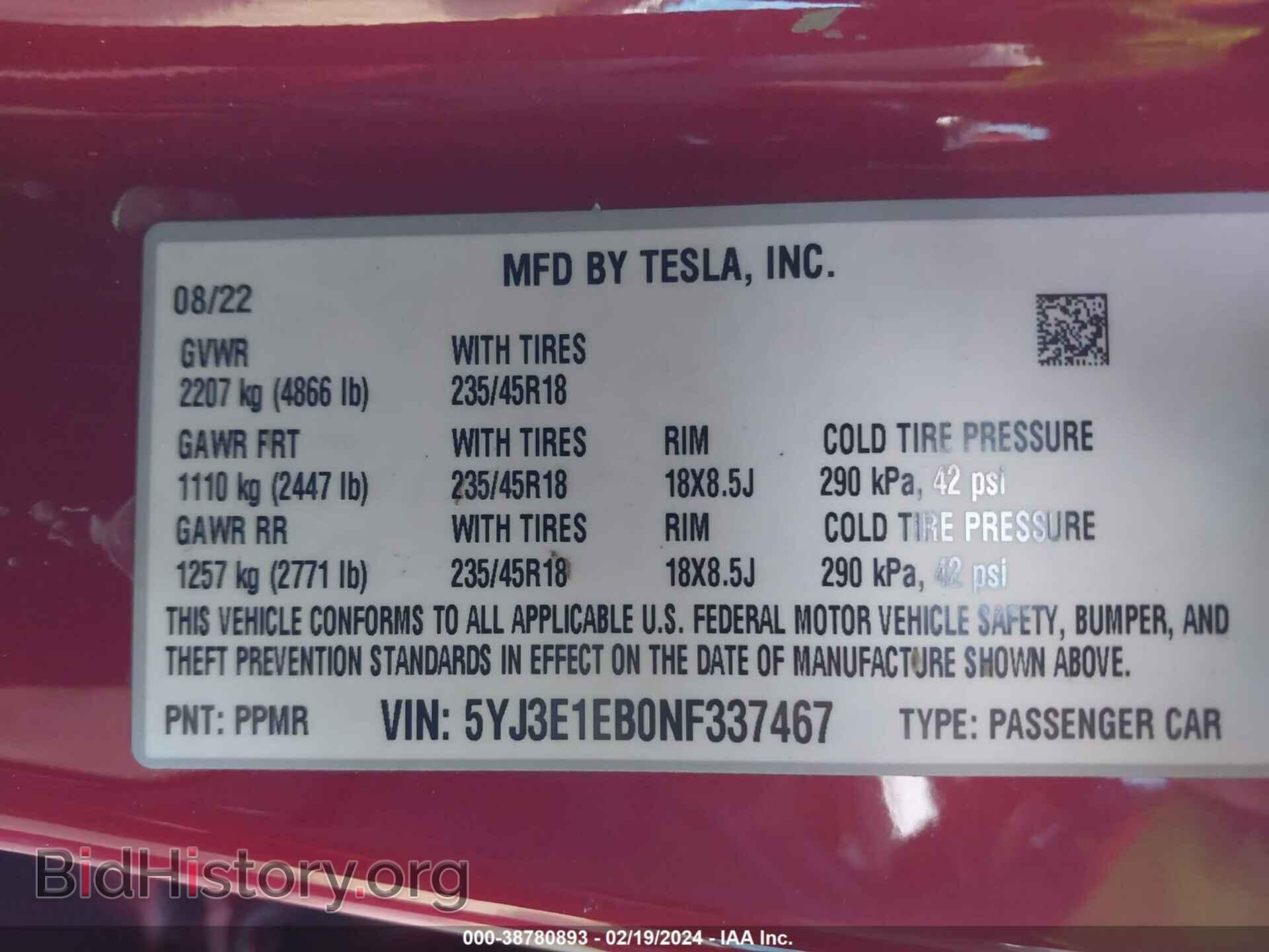 2022 TESLA MODEL 3 - VIN: 5YJ3E1EB0NF337467 - Фото 9