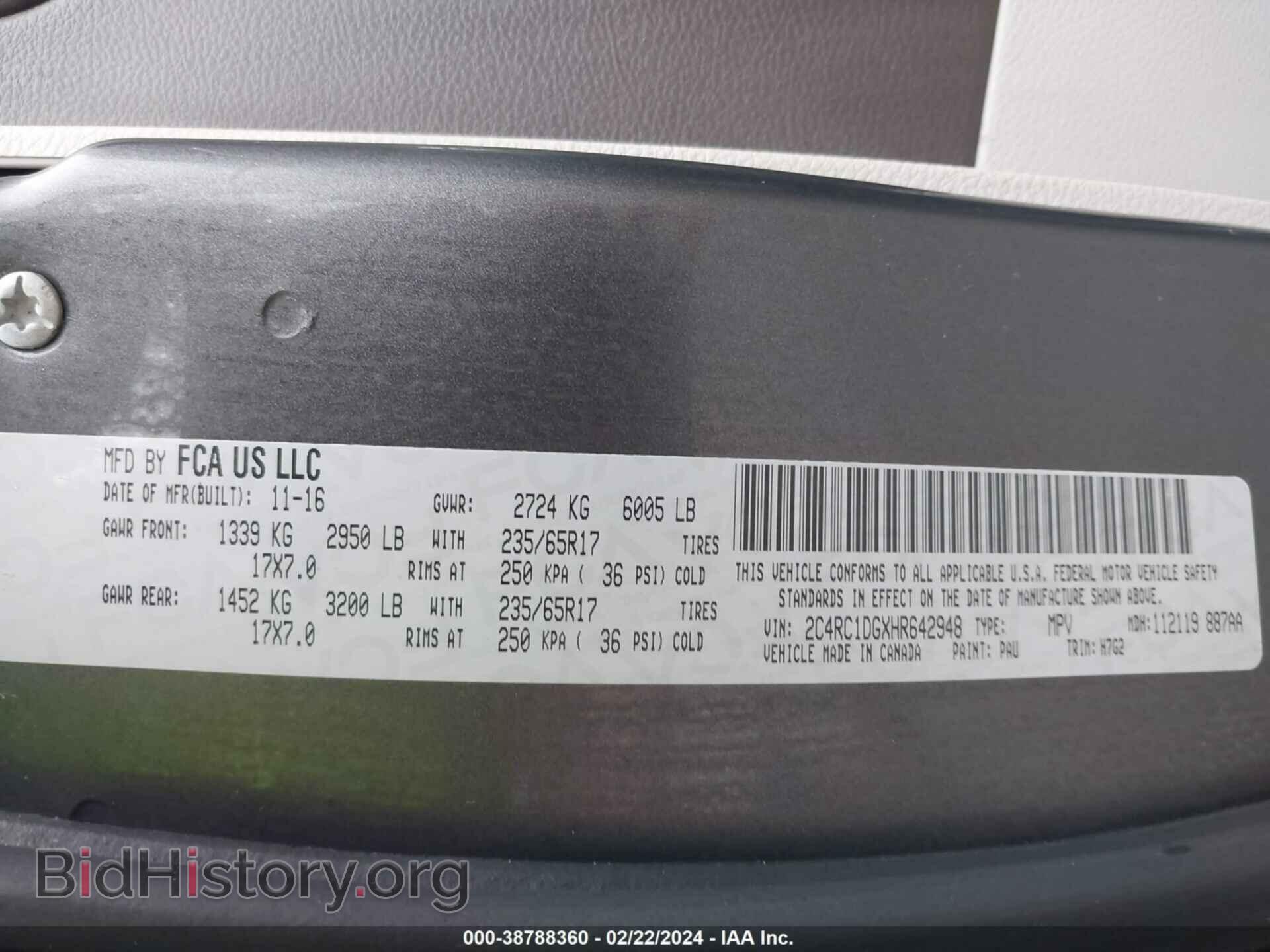 2017 CHRYSLER PACIFICA - VIN: 2C4RC1DGXHR642948 - Фото 9