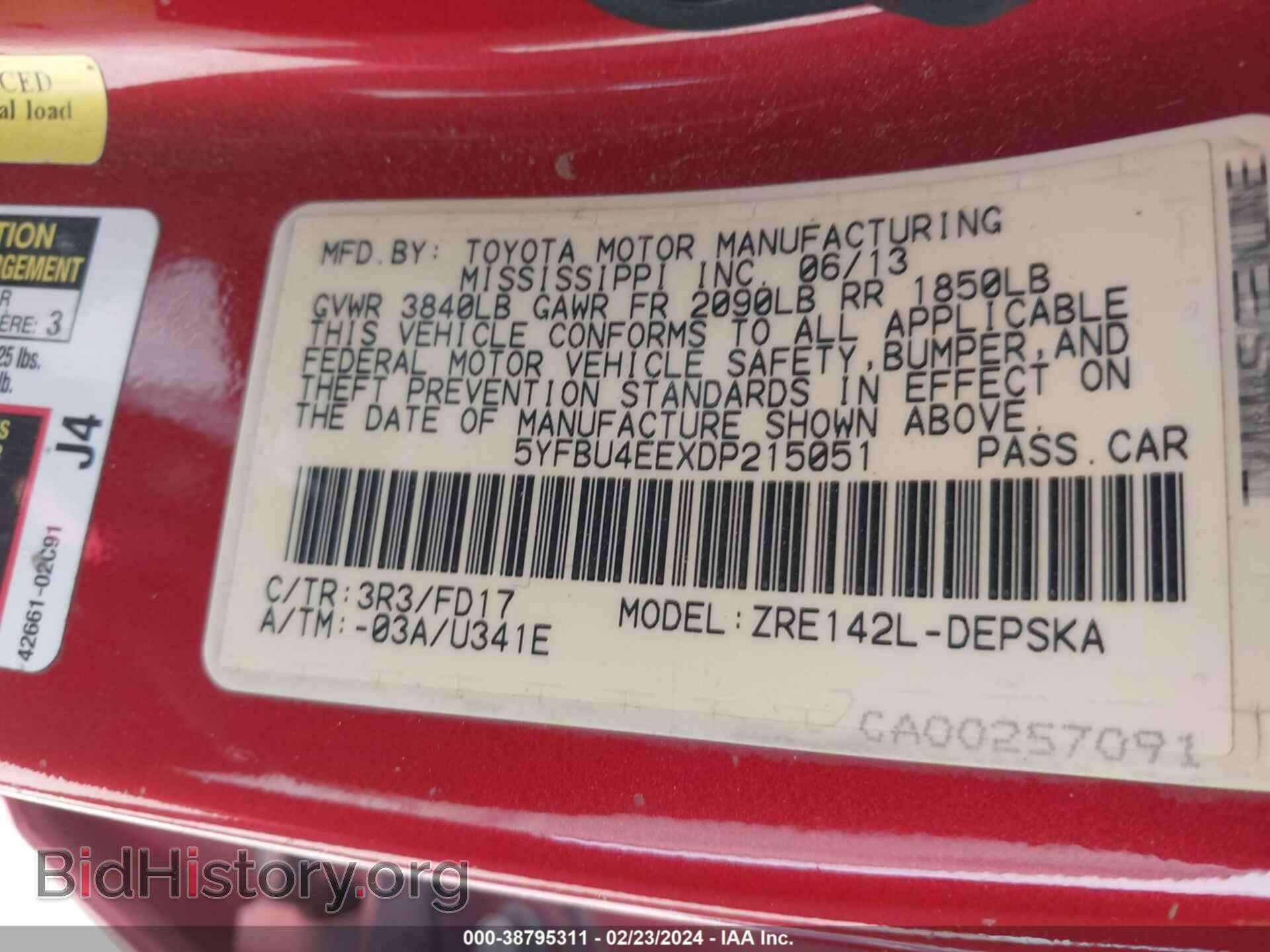 2013 TOYOTA COROLLA - VIN: 5YFBU4EEXDP215051 - Фото 9