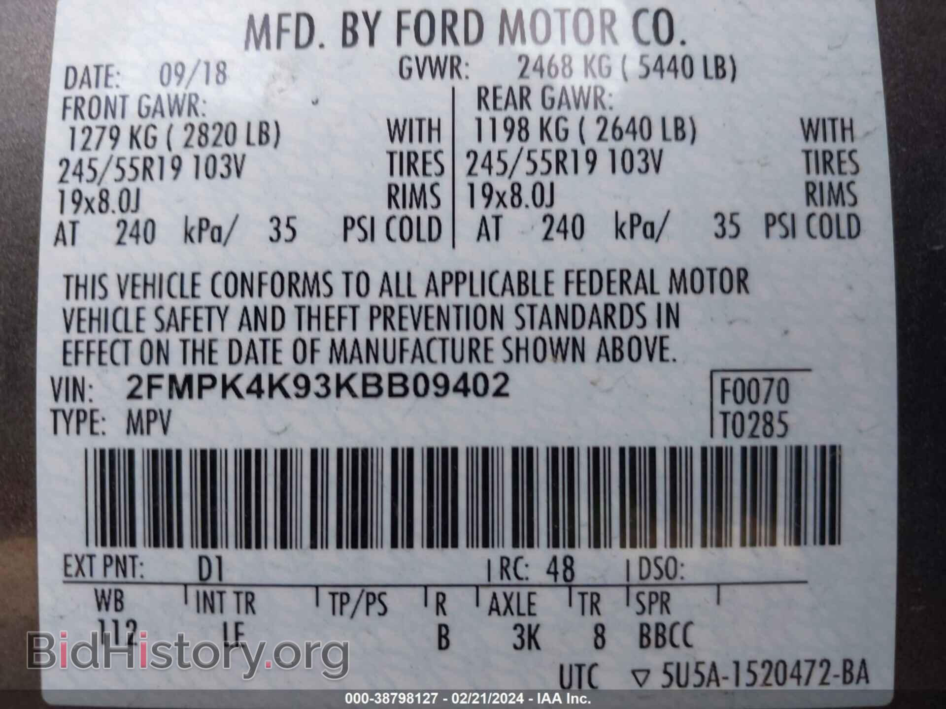 2019 FORD EDGE - VIN: 2FMPK4K93KBB09402 - Photo 9