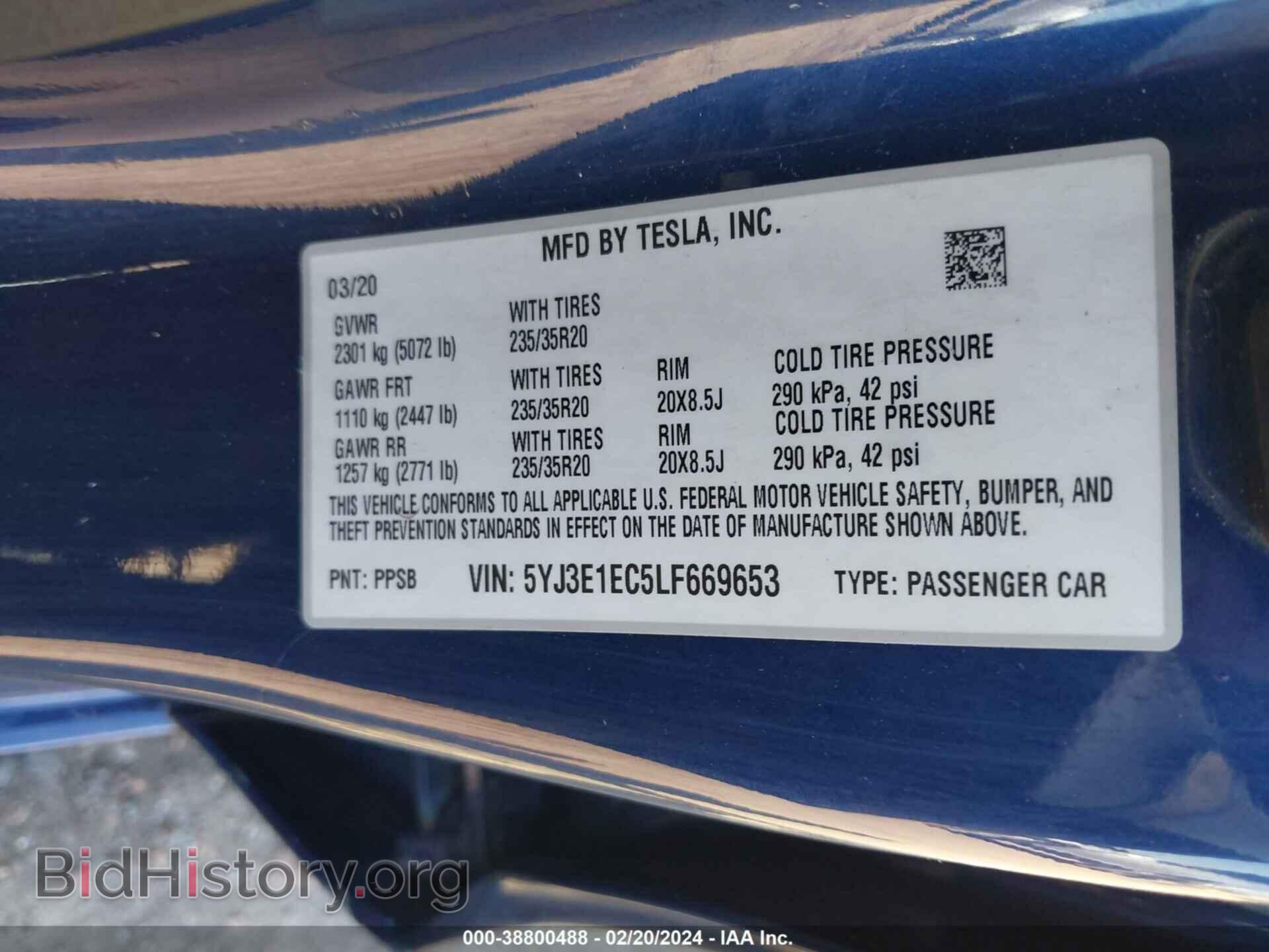 2020 TESLA MODEL 3 - VIN: 5YJ3E1EC5LF669653 - Фото 9