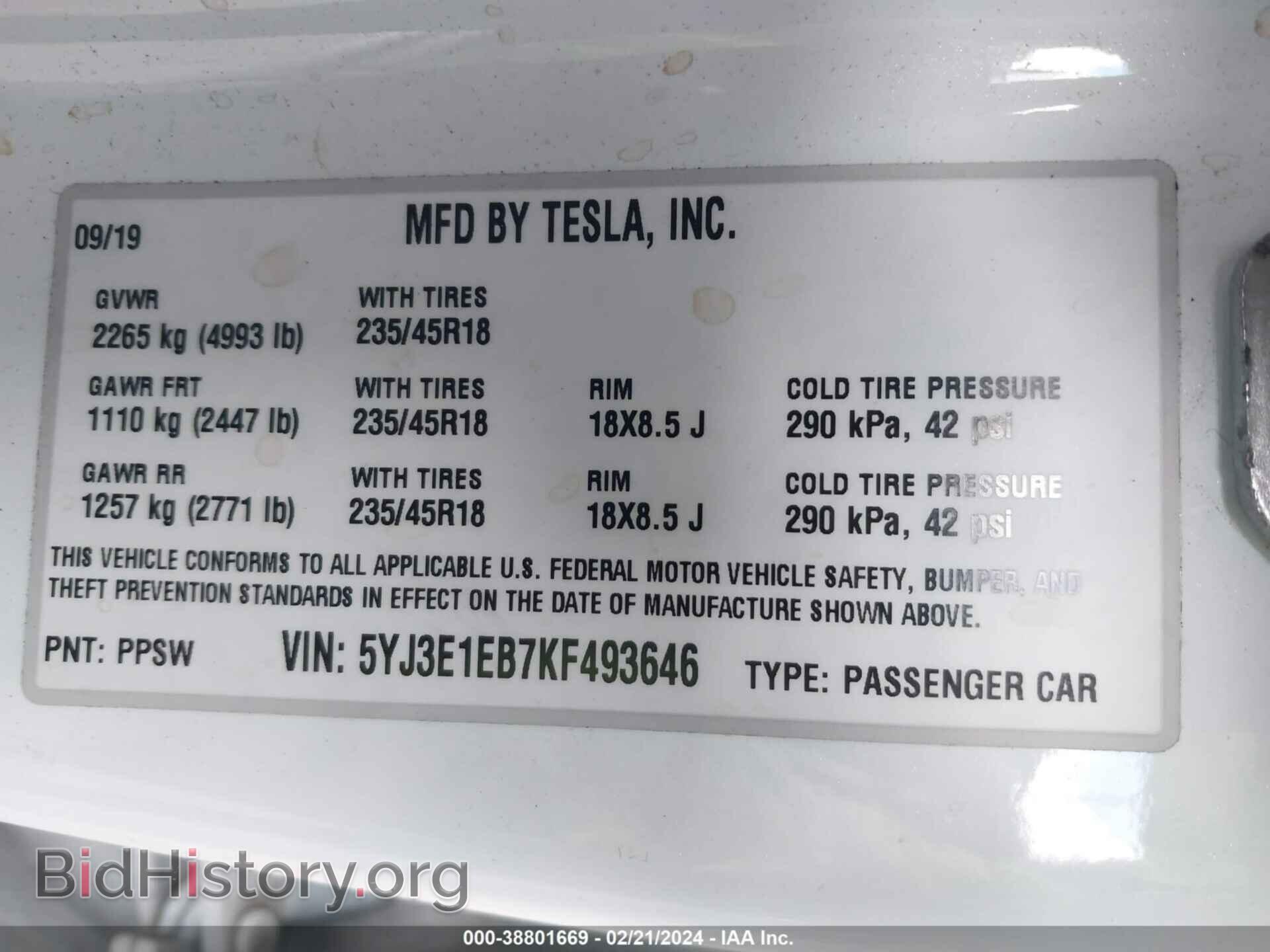 2019 TESLA MODEL 3 - VIN: 5YJ3E1EB7KF493646 - Photo 9