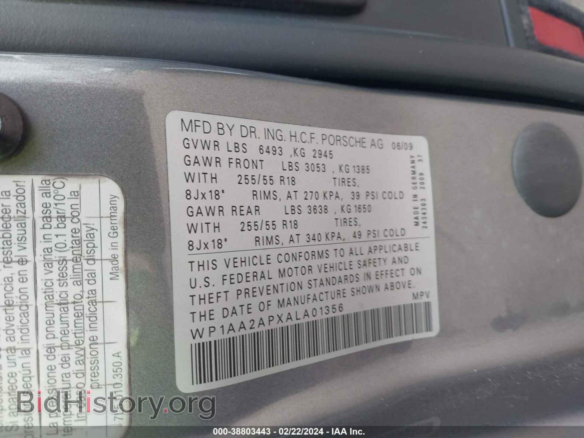 2010 PORSCHE CAYENNE - VIN: WP1AA2APXALA01356 - Фото 9