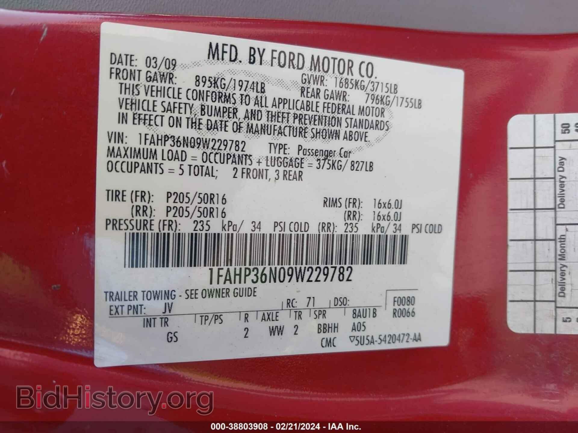 2009 FORD FOCUS - VIN: 1FAHP36N09W229782 - Фото 9