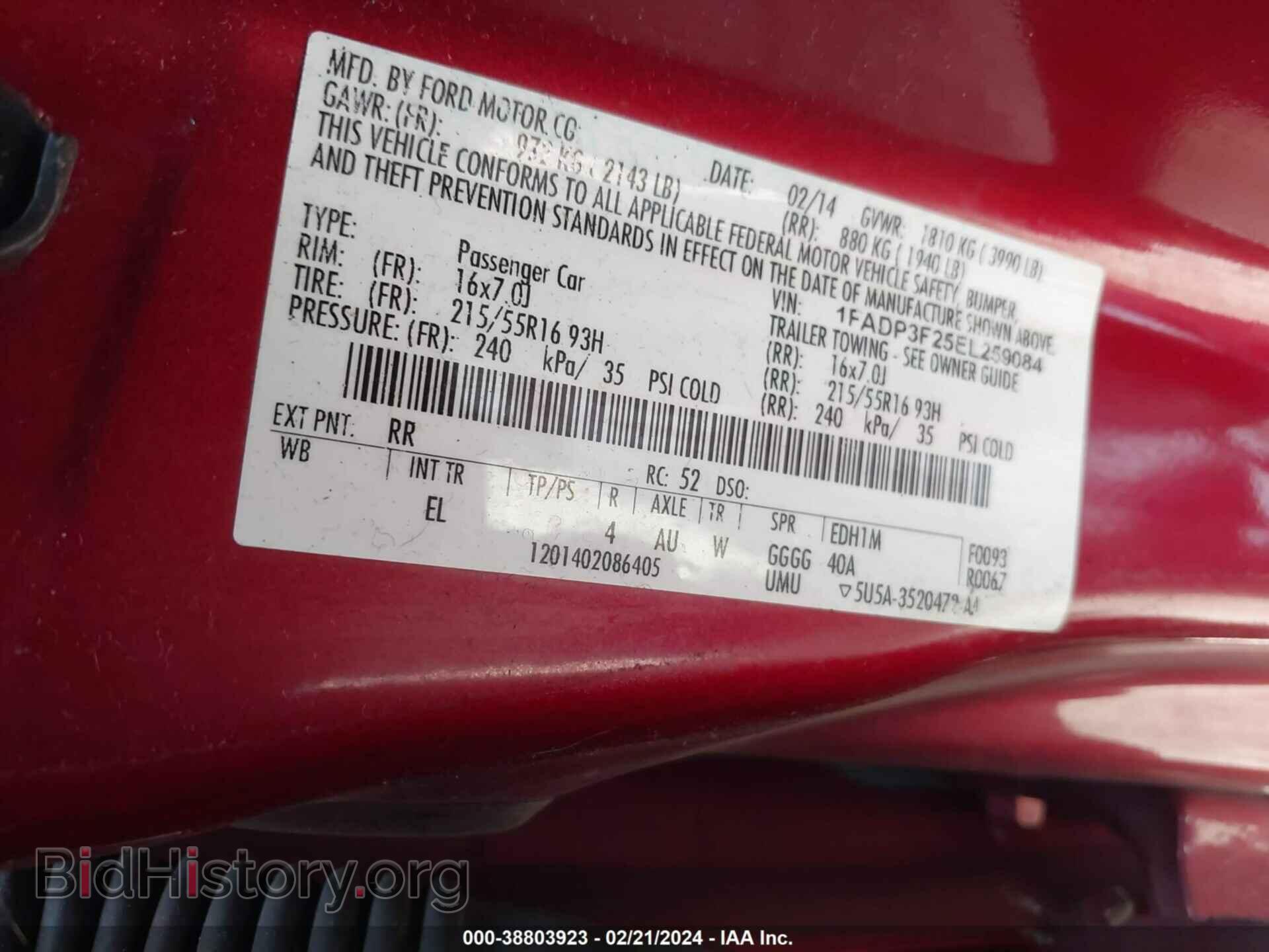 2014 FORD FOCUS - VIN: 1FADP3F25EL259084 - Фото 9
