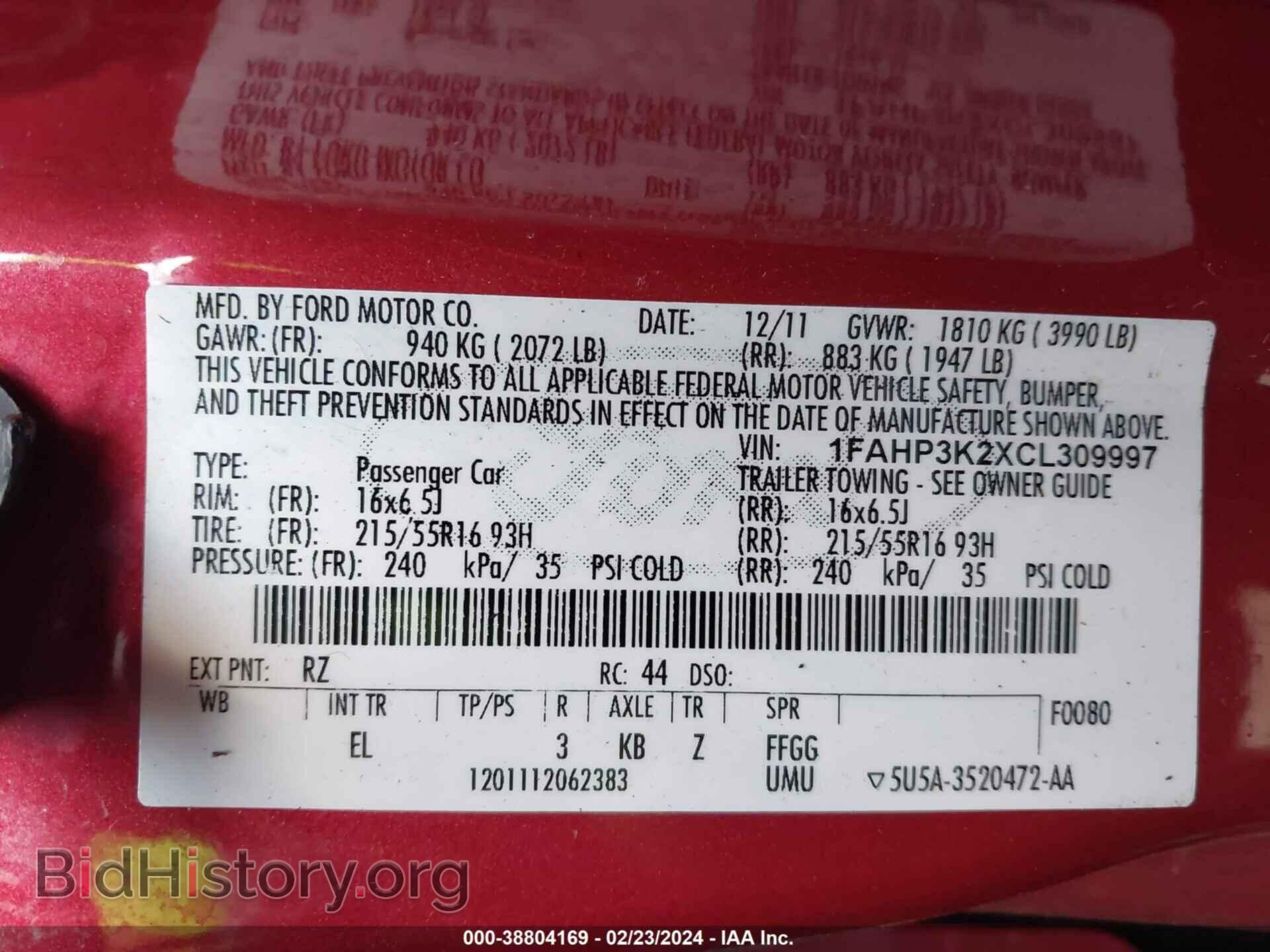2012 FORD FOCUS - VIN: 1FAHP3K2XCL309997 - Photo 9