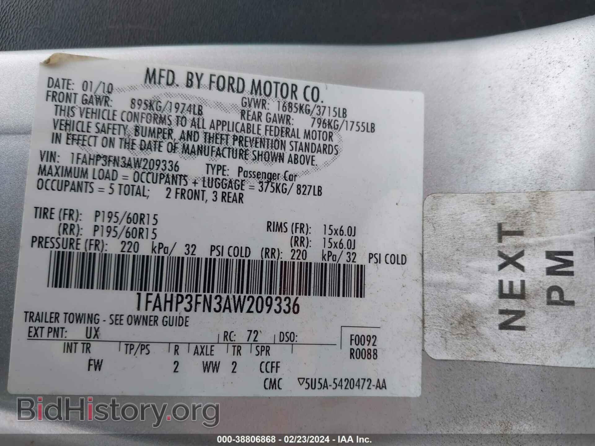 2010 FORD FOCUS - VIN: 1FAHP3FN3AW209336 - Фото 9