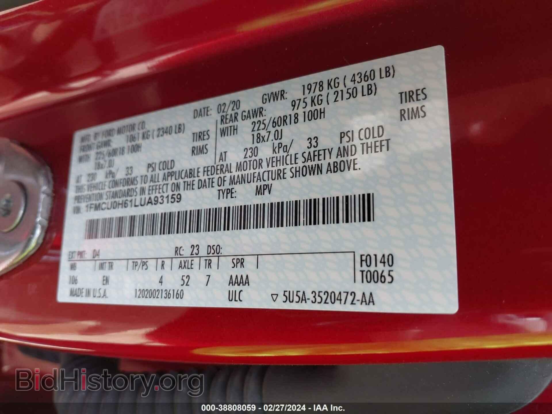 2020 FORD ESCAPE - VIN: 1FMCU0H61LUA93159 - Photo 9