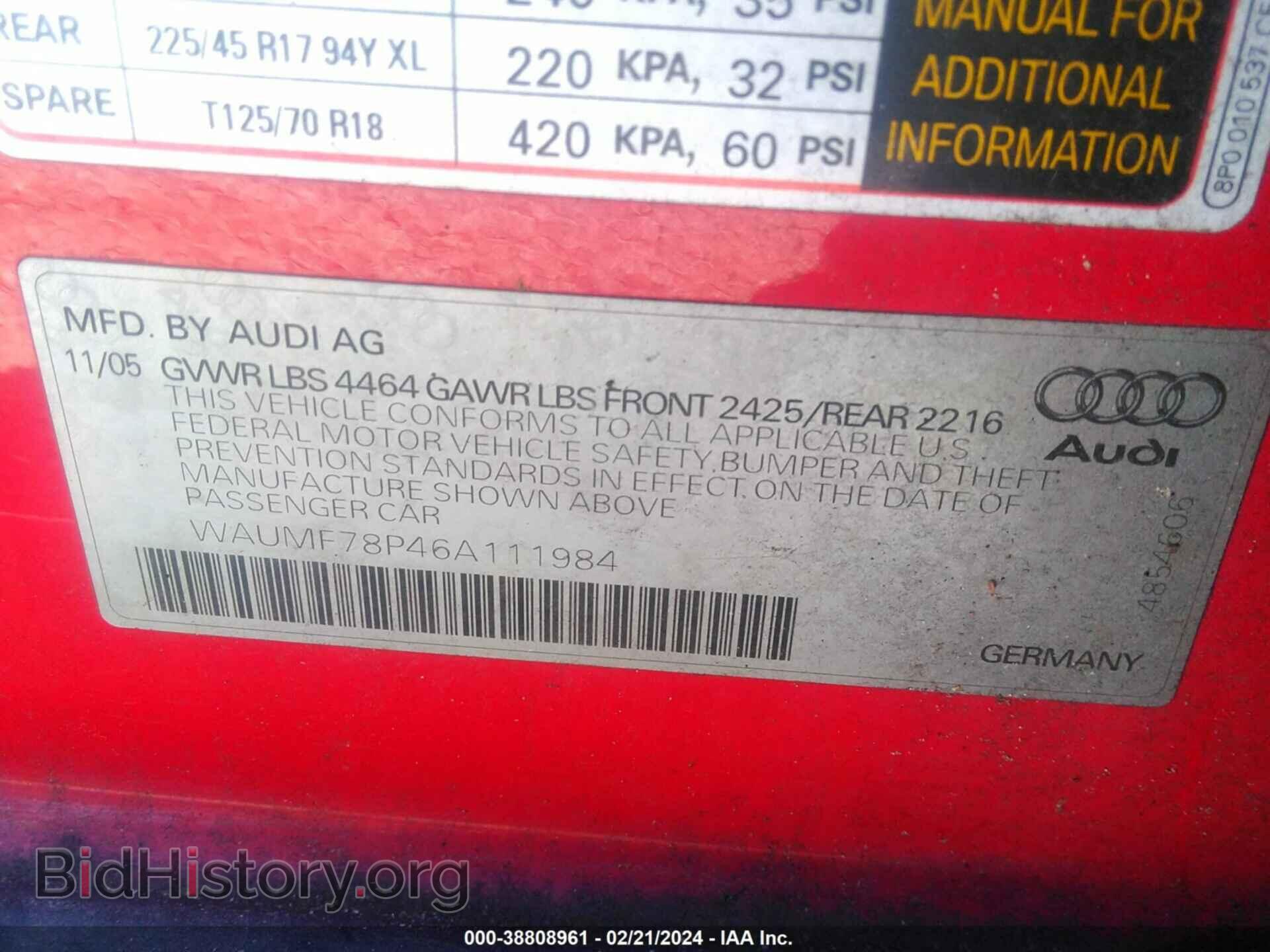 2006 AUDI A3 - VIN: WAUMF78P46A111984 - Фото 9