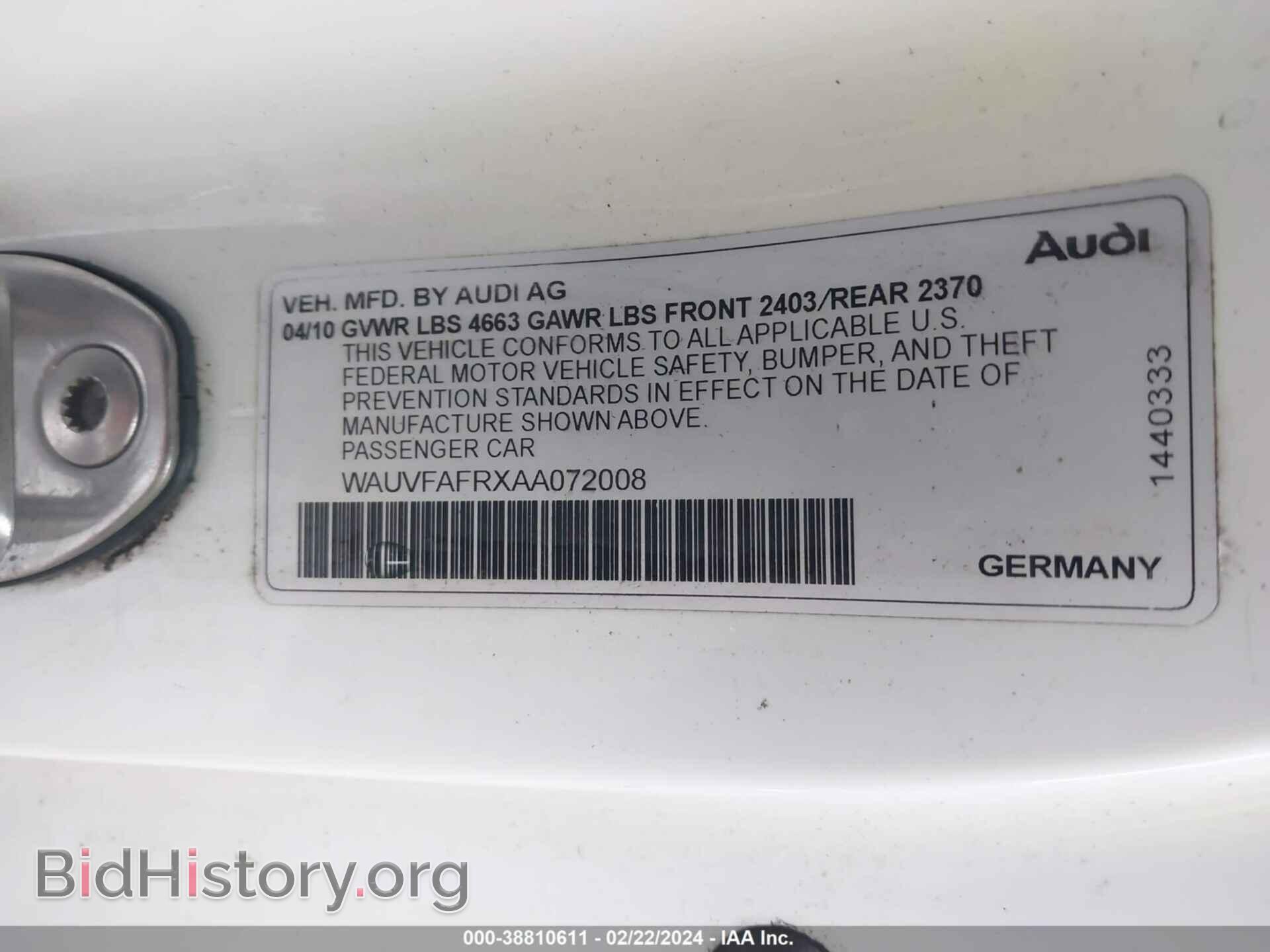 2010 AUDI A5 - VIN: WAUVFAFRXAA072008 - Фото 9
