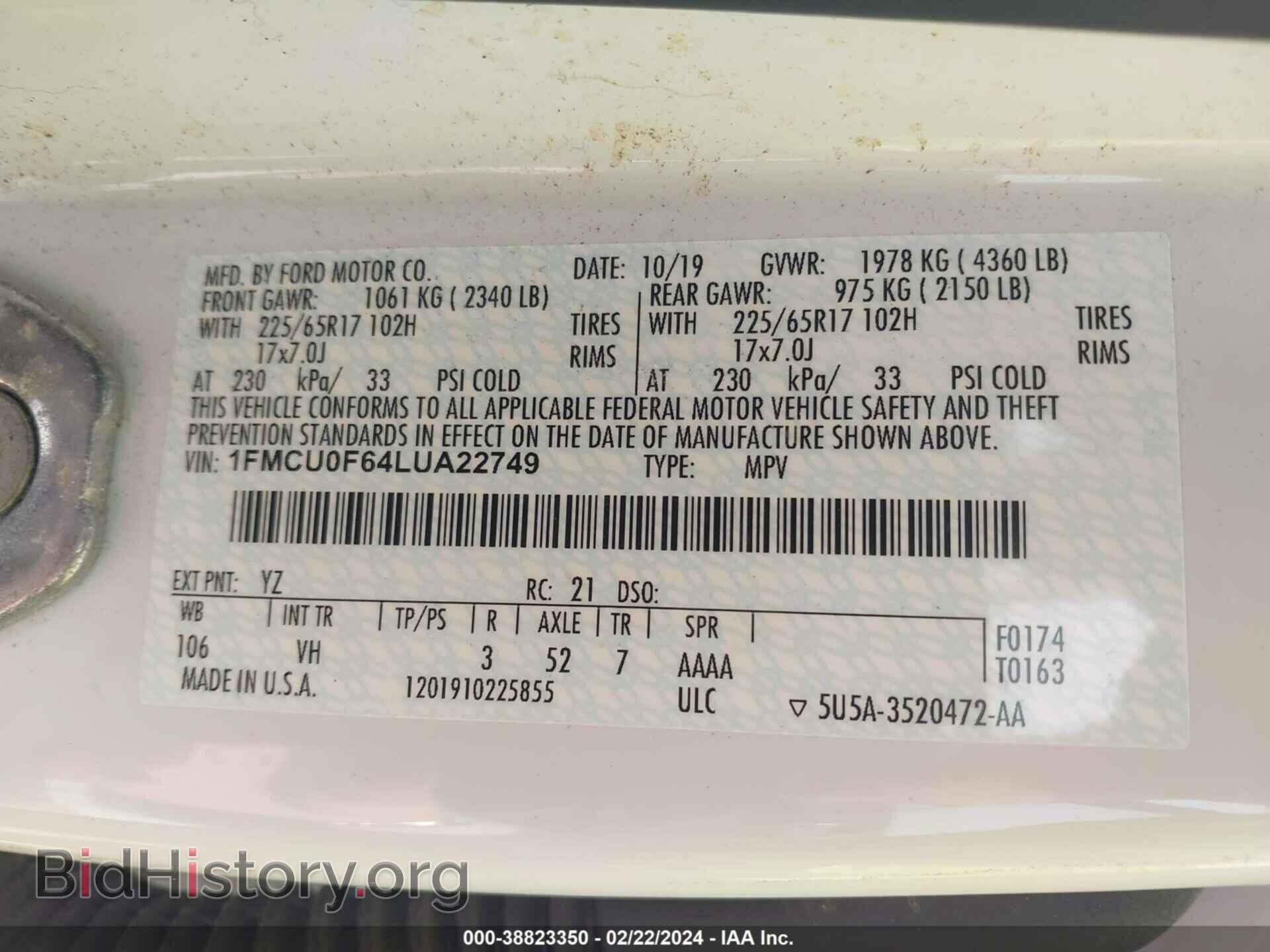2020 FORD ESCAPE - VIN: 1FMCU0F64LUA22749 - Photo 9
