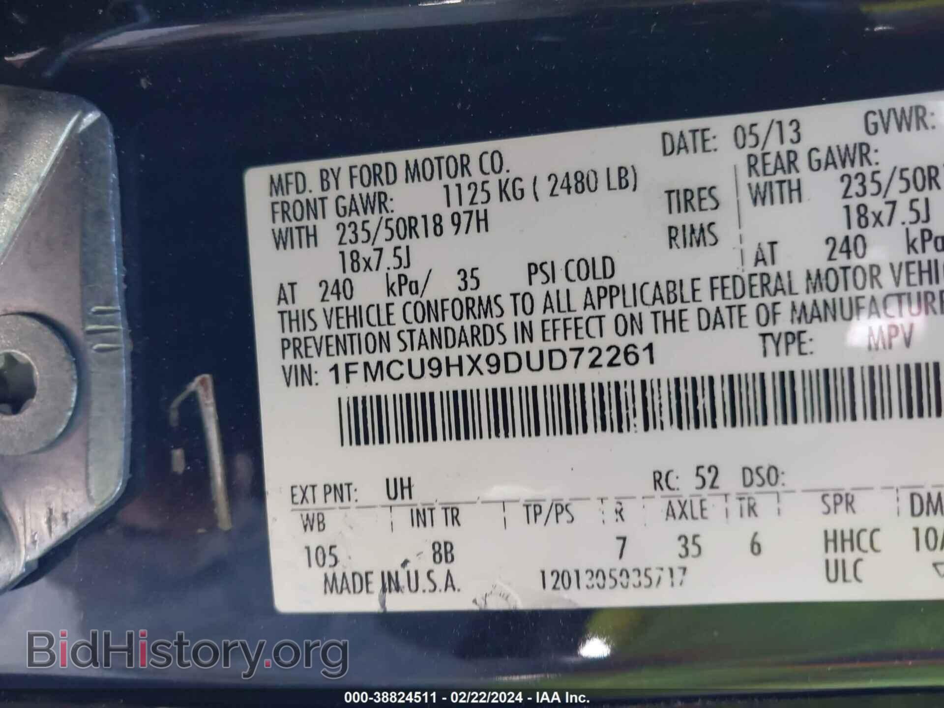 2013 FORD ESCAPE - VIN: 1FMCU9HX9DUD72261 - Фото 9
